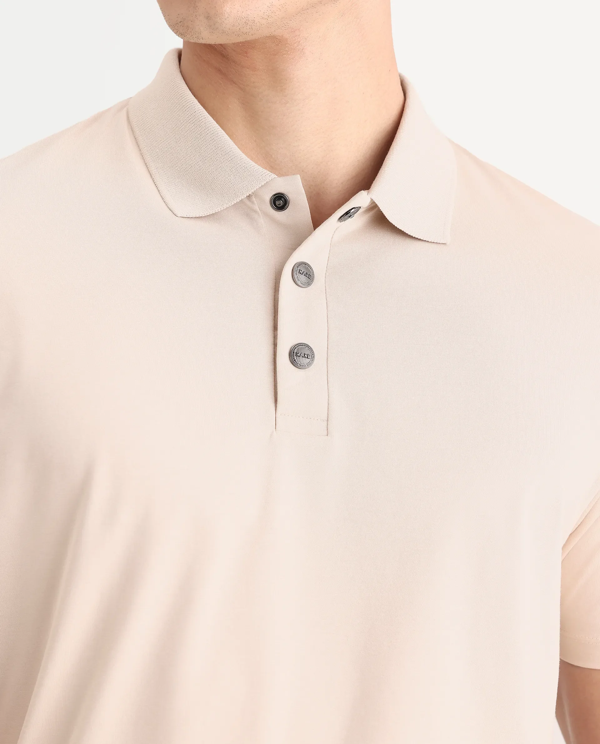 Rare Rabbit Men's Tang-1 Beige Cotton Plain Regular Fit Half Sleeve Polo - Image 3