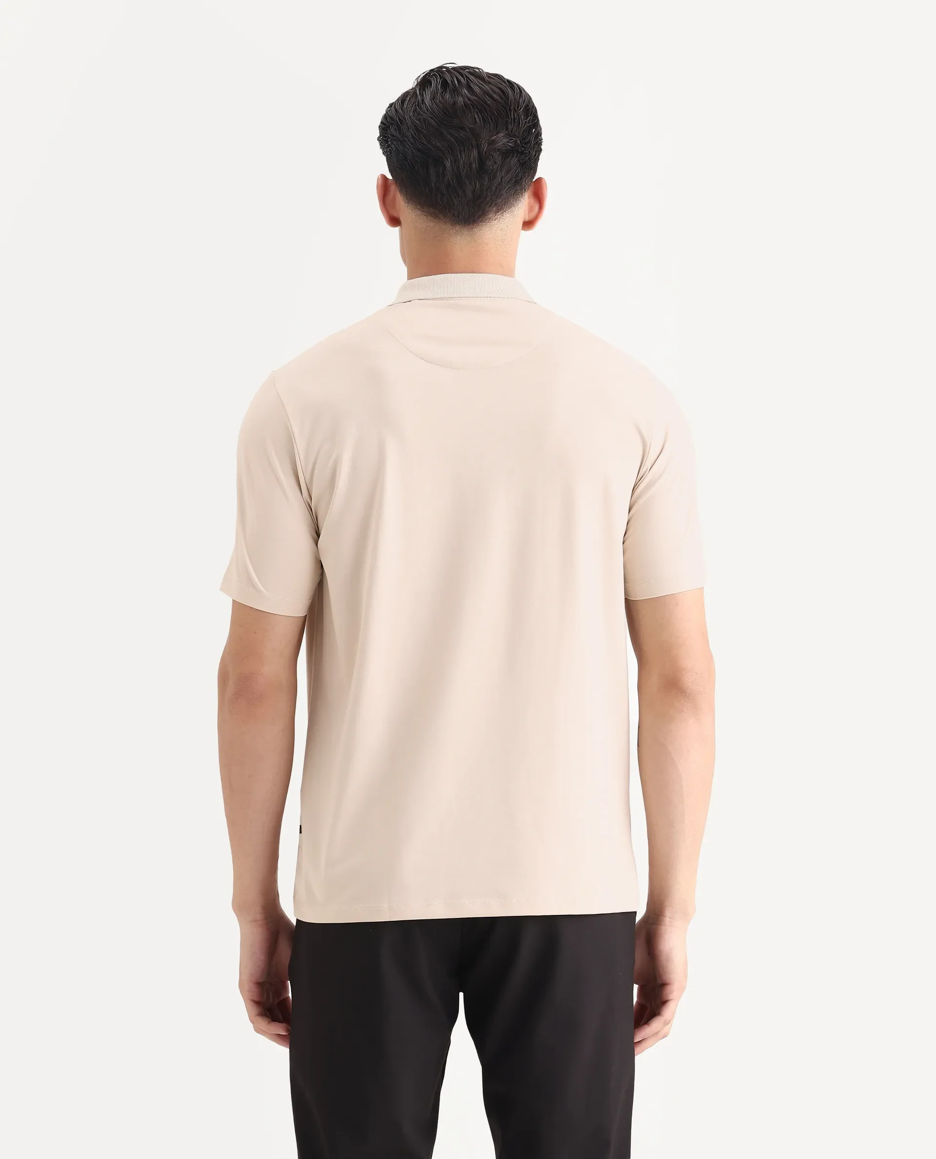 Rare Rabbit Men's Tang-1 Beige Cotton Plain Regular Fit Half Sleeve Polo - Image 7