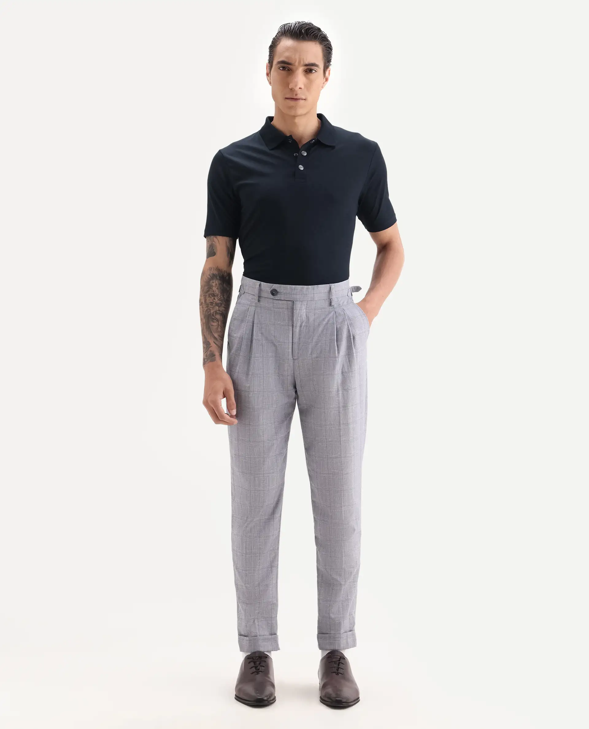 Rare Rabbit Men's Tang-1 Navy Cotton Plain Regular Fit Half Sleeve Polo - Image 2