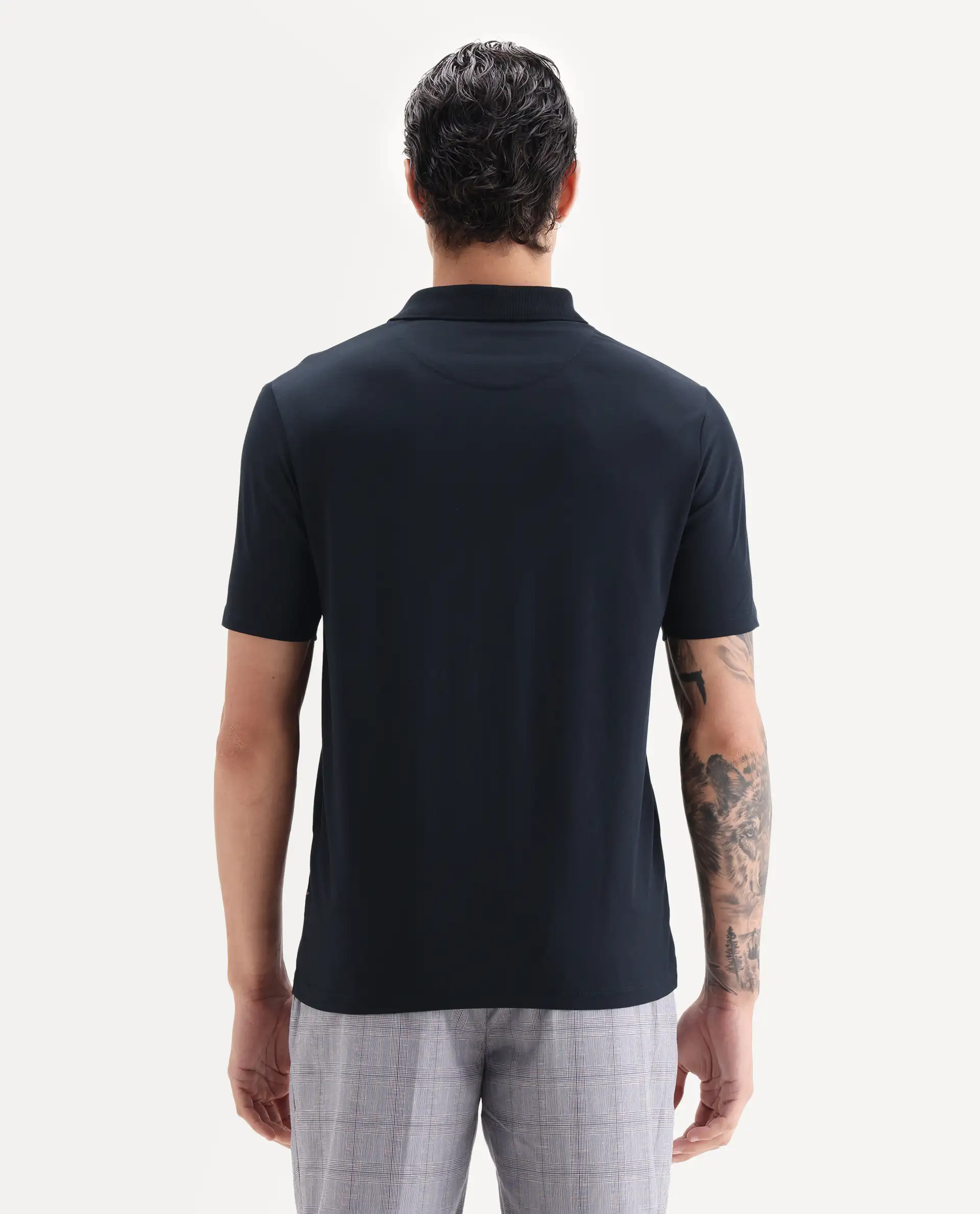 Rare Rabbit Men's Tang-1 Navy Cotton Plain Regular Fit Half Sleeve Polo - Image 6