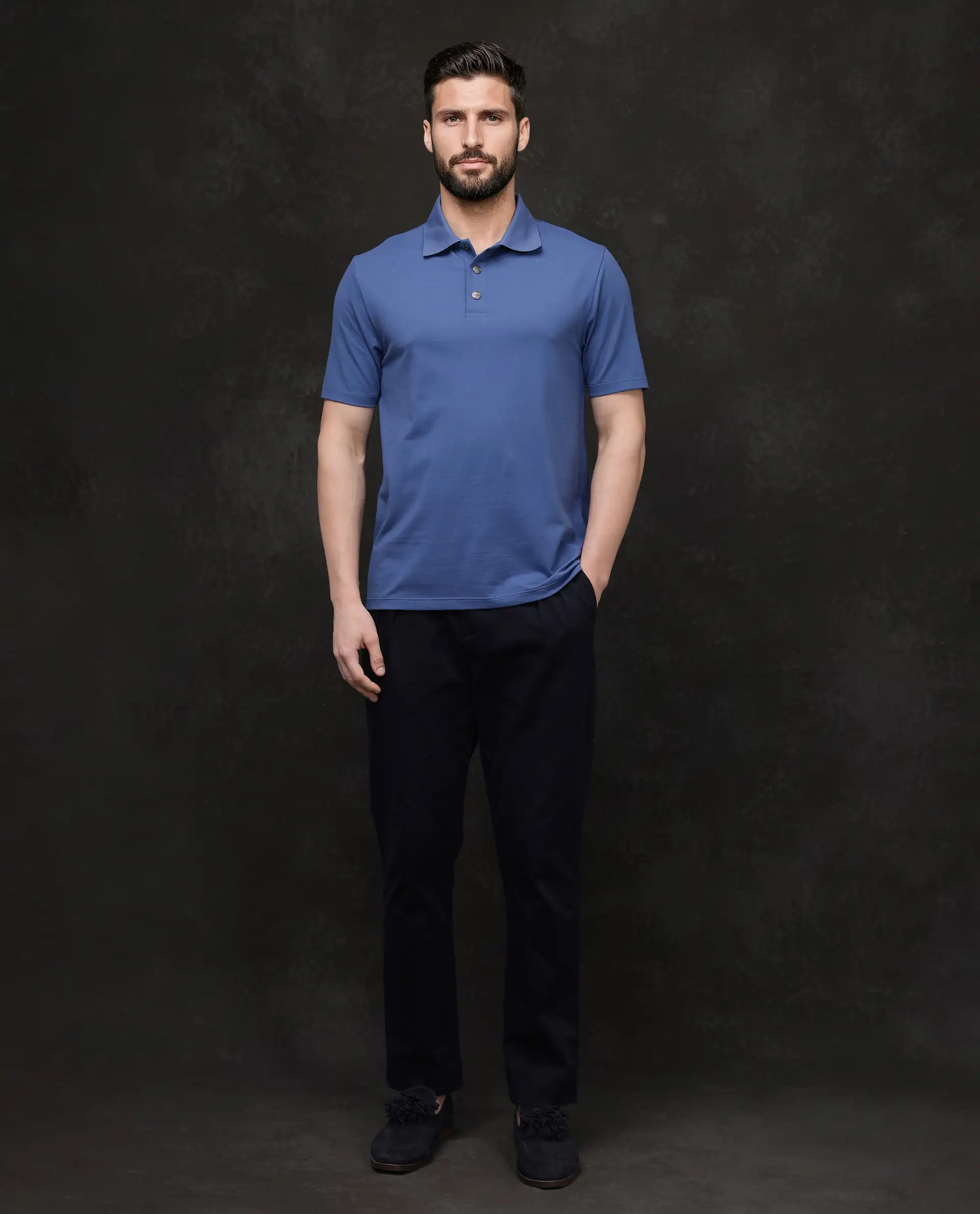Rare Rabbit Men's Tang-25 Dusky Blue Cotton Blend Plain Regular Fit Half Sleeve Polo - Image 2