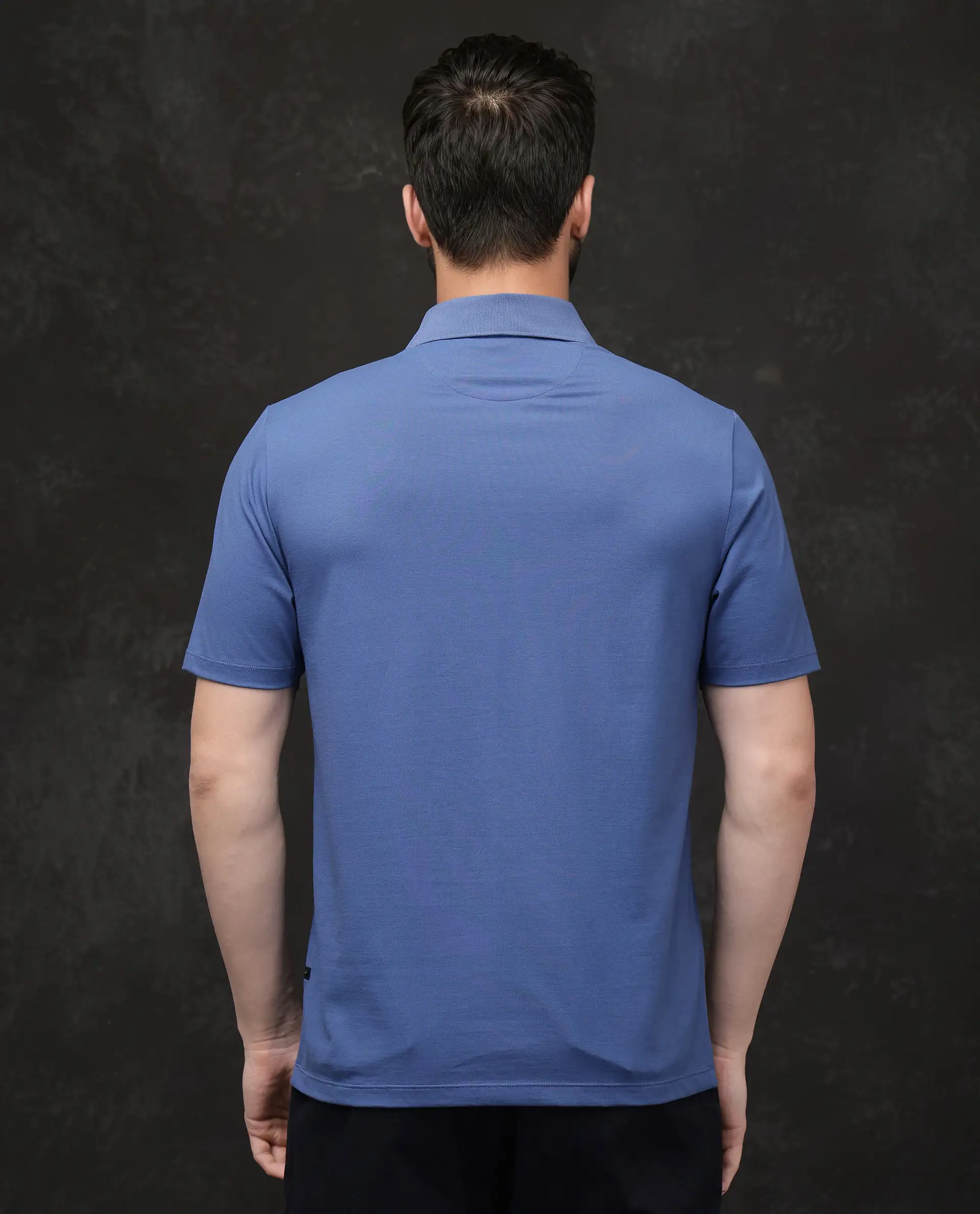 Rare Rabbit Men's Tang-25 Dusky Blue Cotton Blend Plain Regular Fit Half Sleeve Polo - Image 3