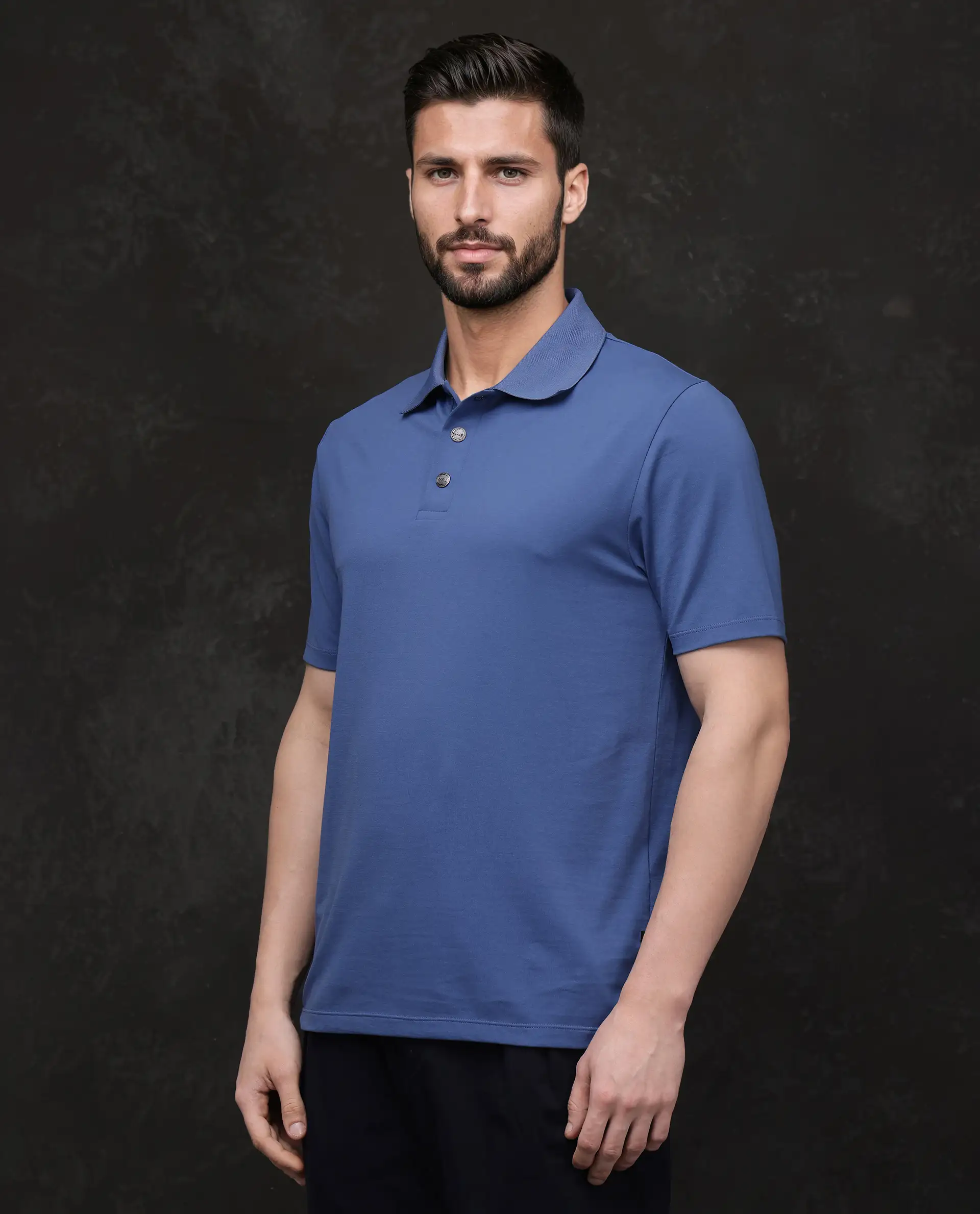 Rare Rabbit Men's Tang-25 Dusky Blue Cotton Blend Plain Regular Fit Half Sleeve Polo - Image 6