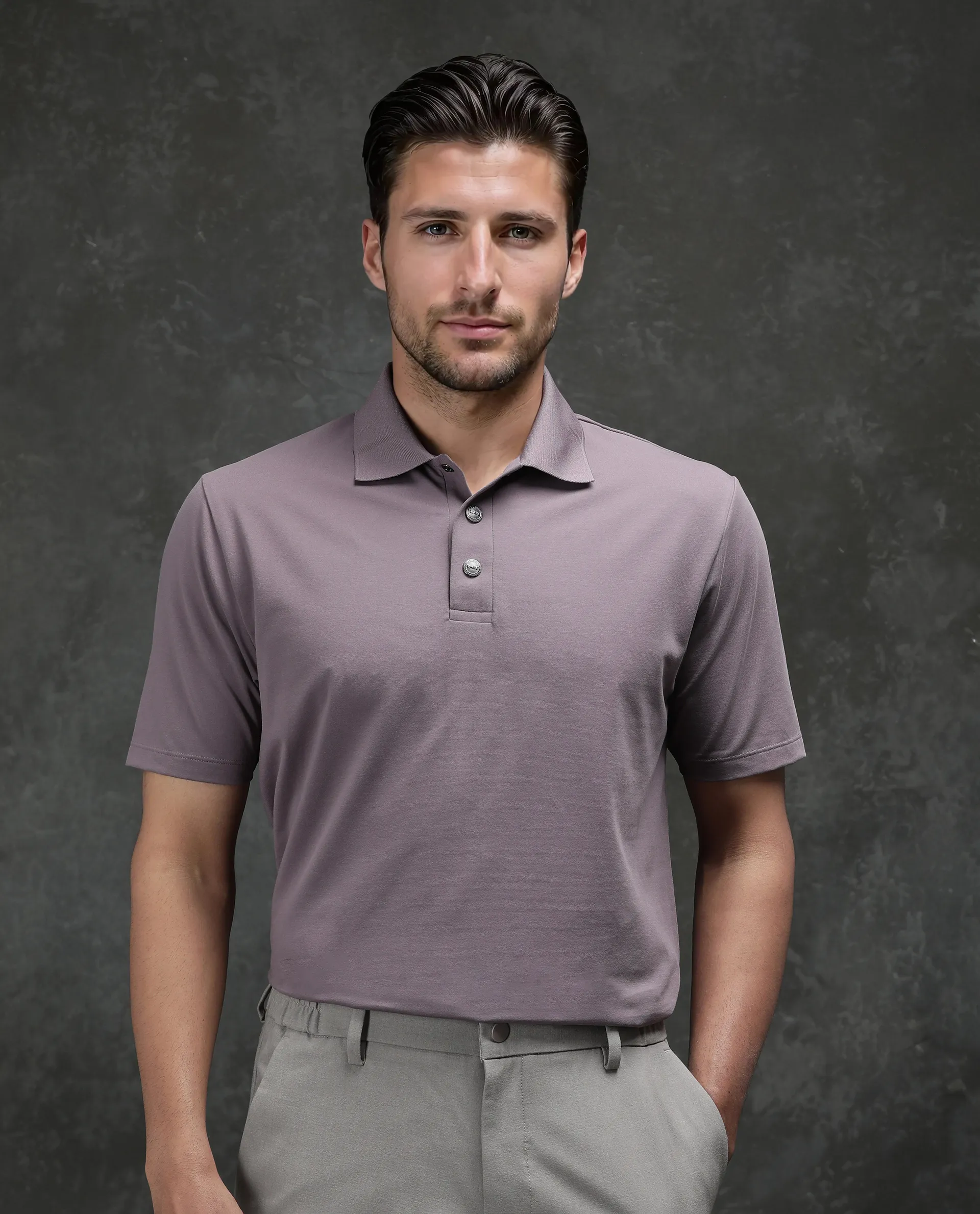 Rare Rabbit Men's Tang-25 Dusky Pink Cotton Blend Plain Regular Fit Half Sleeve Polo - Image 2