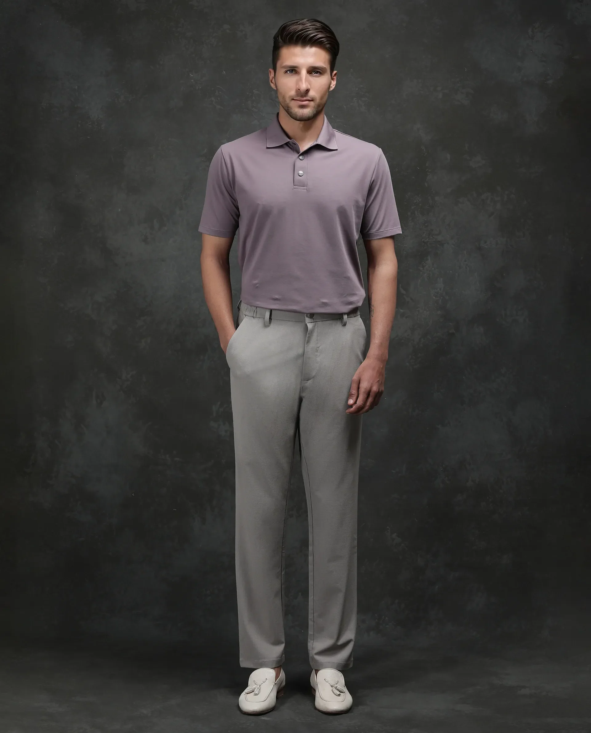 Rare Rabbit Men's Tang-25 Dusky Pink Cotton Blend Plain Regular Fit Half Sleeve Polo - Image 3