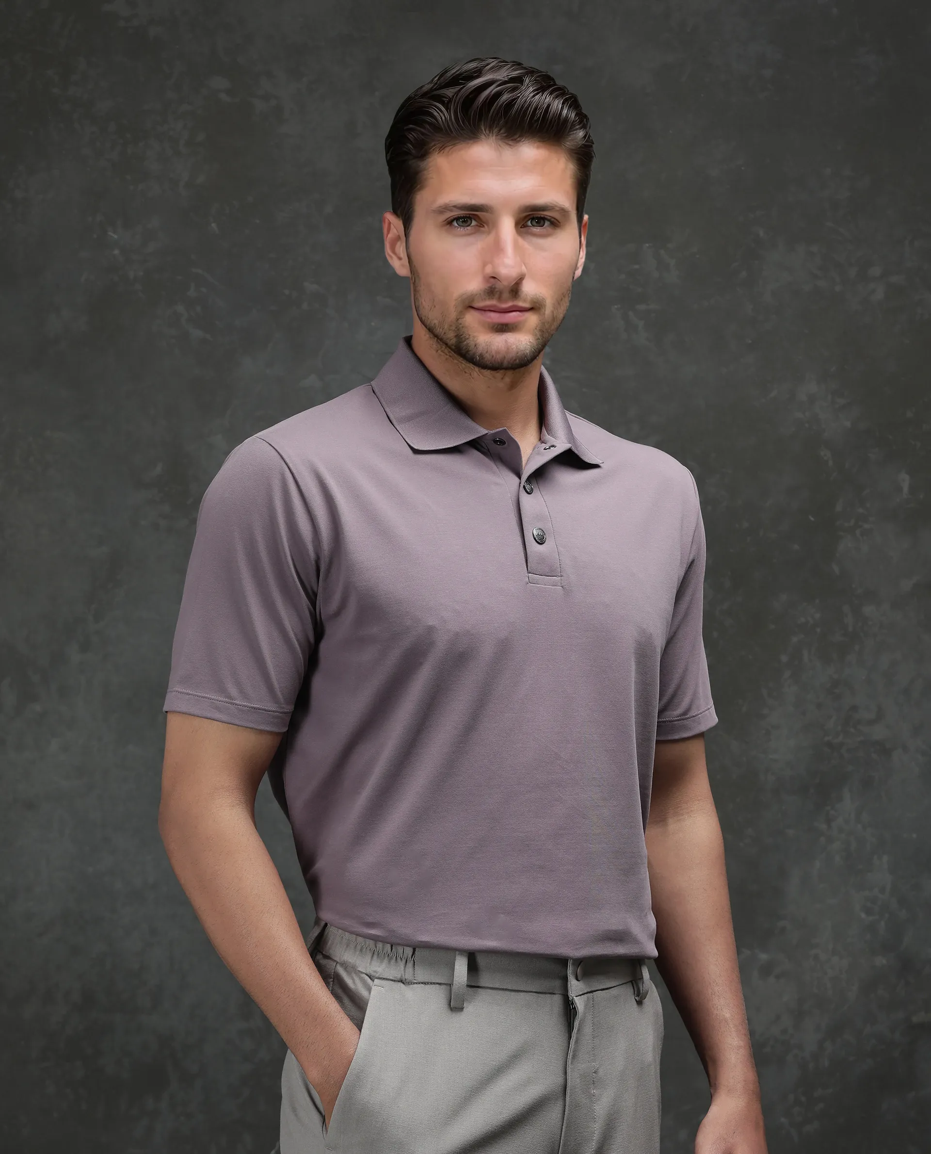Rare Rabbit Men's Tang-25 Dusky Pink Cotton Blend Plain Regular Fit Half Sleeve Polo - Image 6