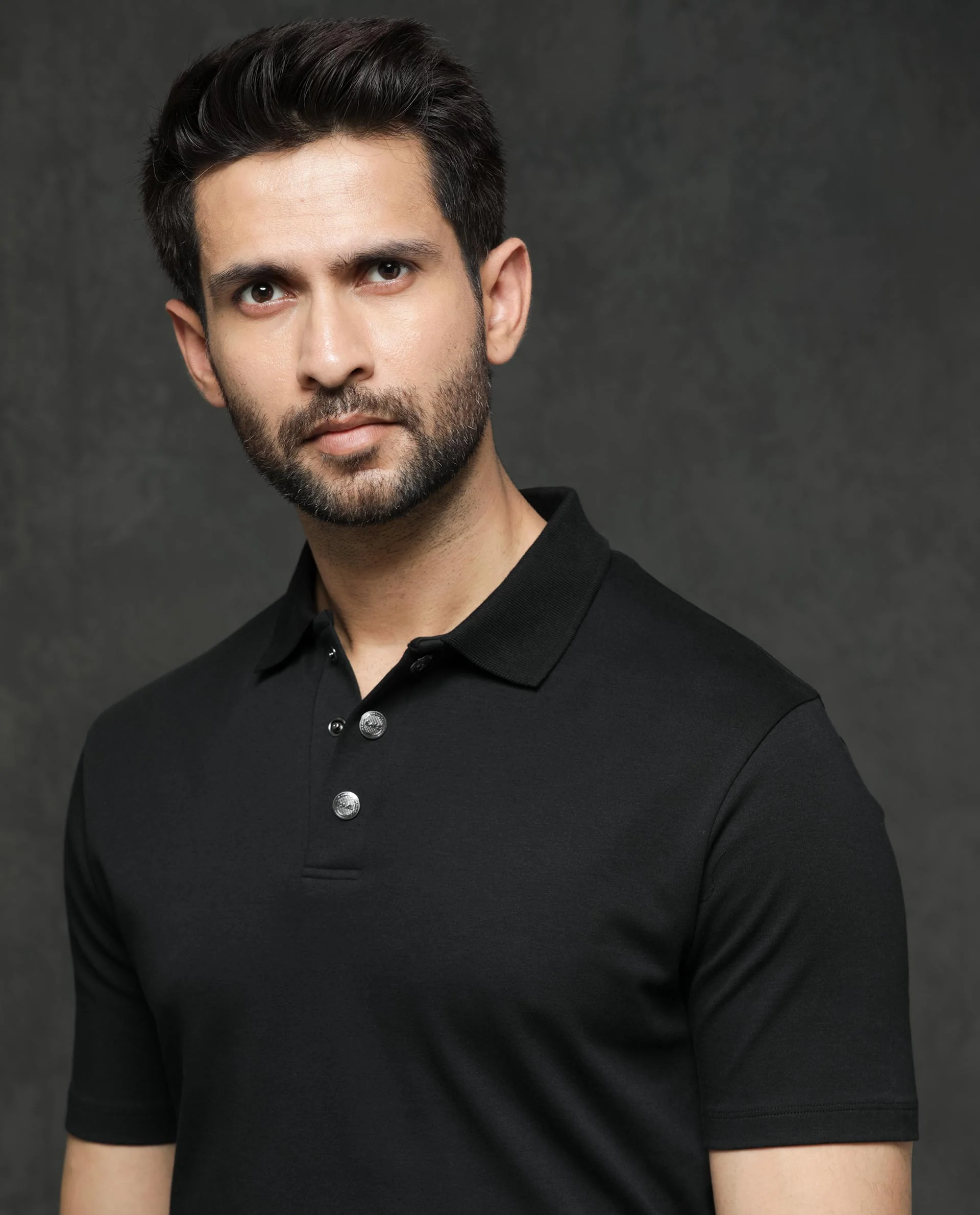 Rare Rabbit Men's Tang Black Cotton Plain Regular Fit Half Sleeve Polo - Image 4