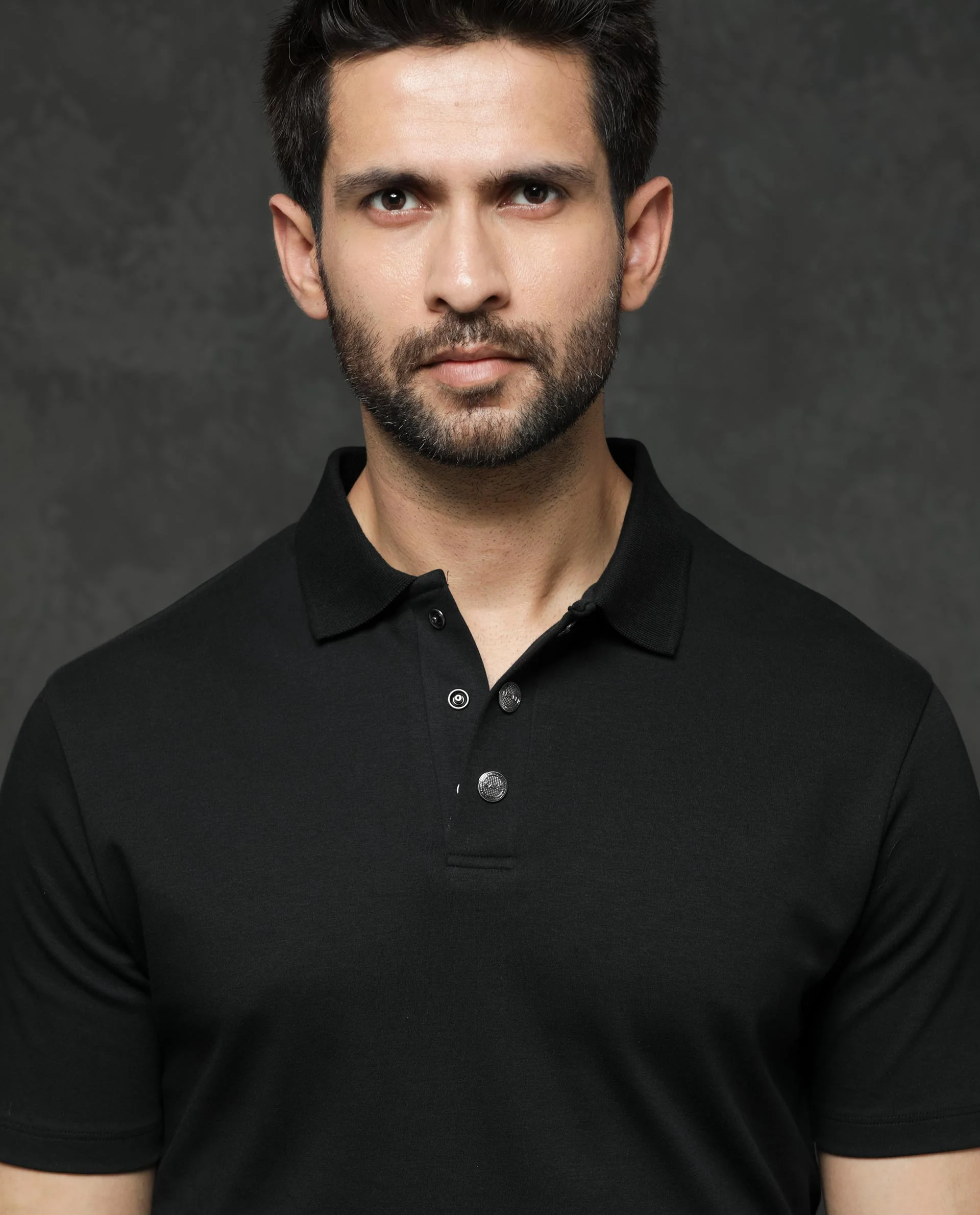 Rare Rabbit Men's Tang Black Cotton Plain Regular Fit Half Sleeve Polo - Image 5