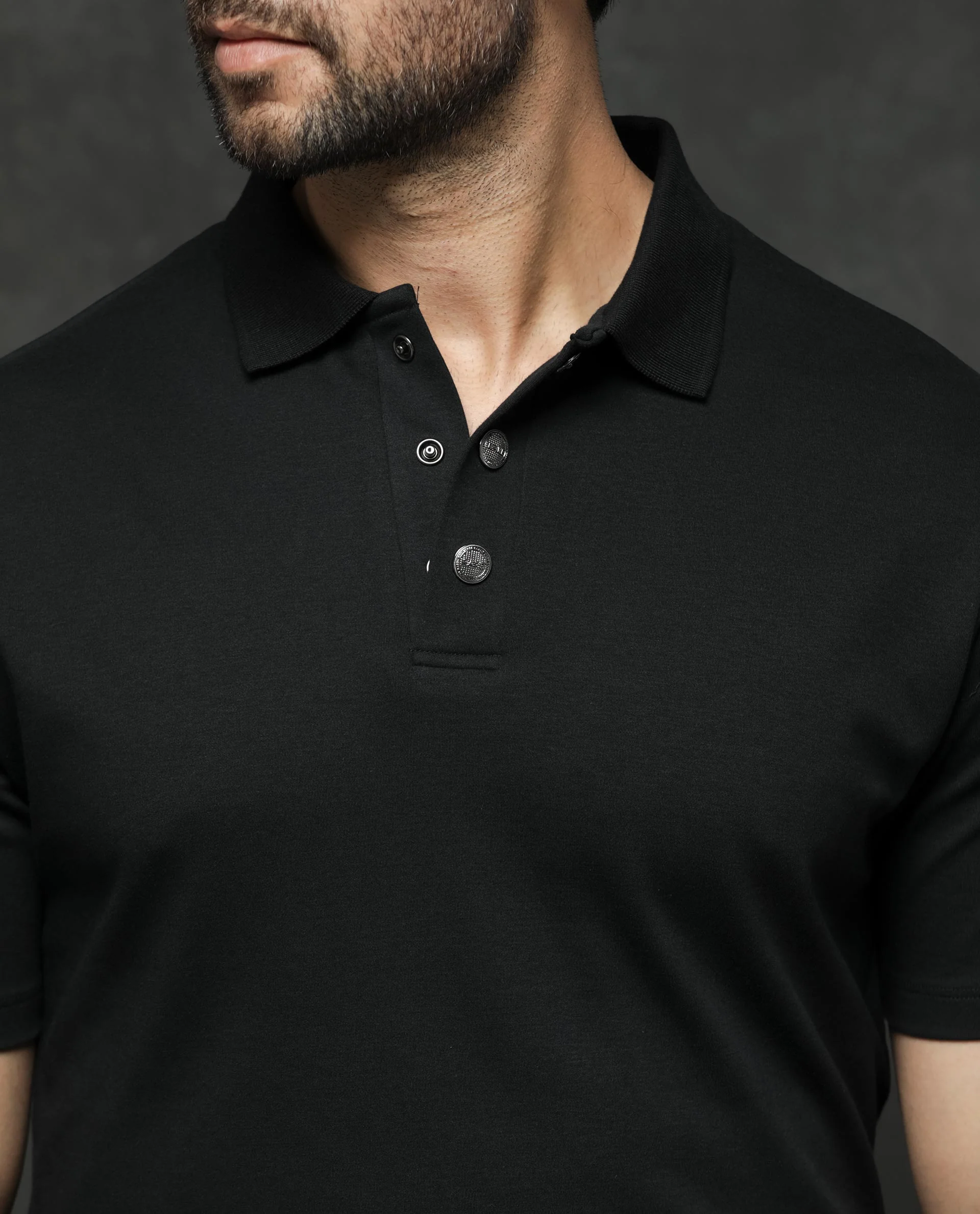 Rare Rabbit Men's Tang Black Cotton Plain Regular Fit Half Sleeve Polo - Image 7