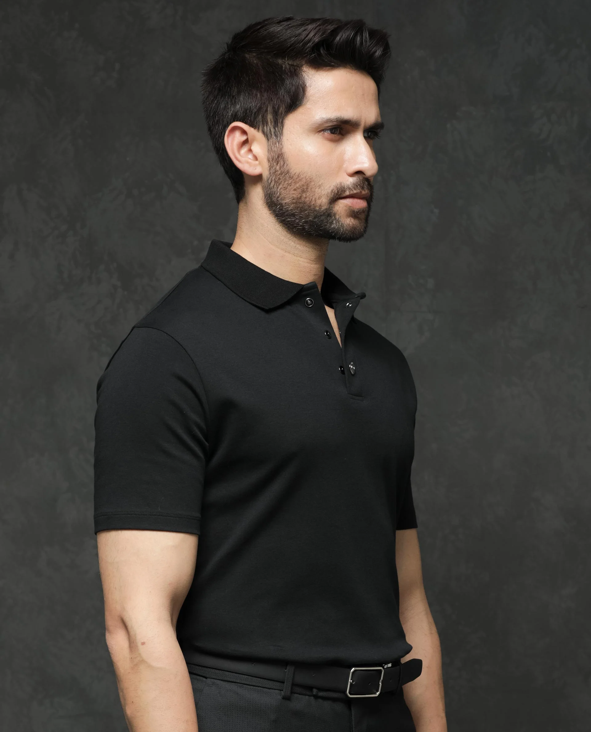Rare Rabbit Men's Tang Black Cotton Plain Regular Fit Half Sleeve Polo - Image 9