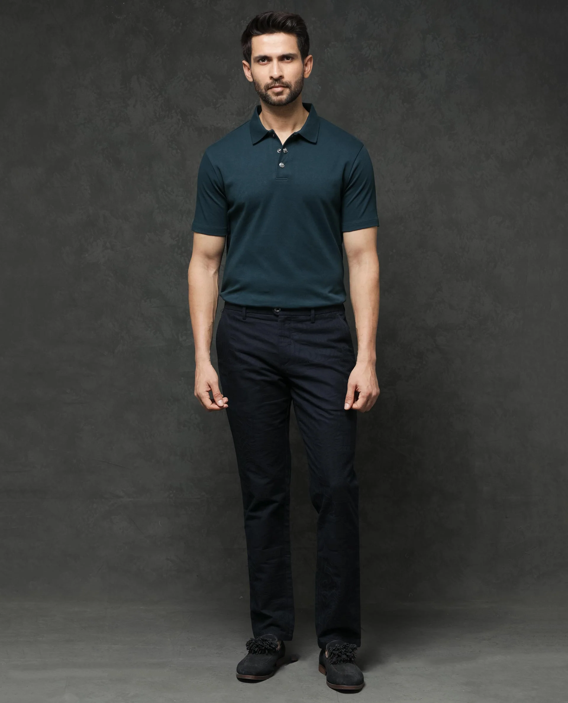 Rare Rabbit Men's Tang Petrol Cotton Plain Regular Fit Half Sleeve Polo - Image 10