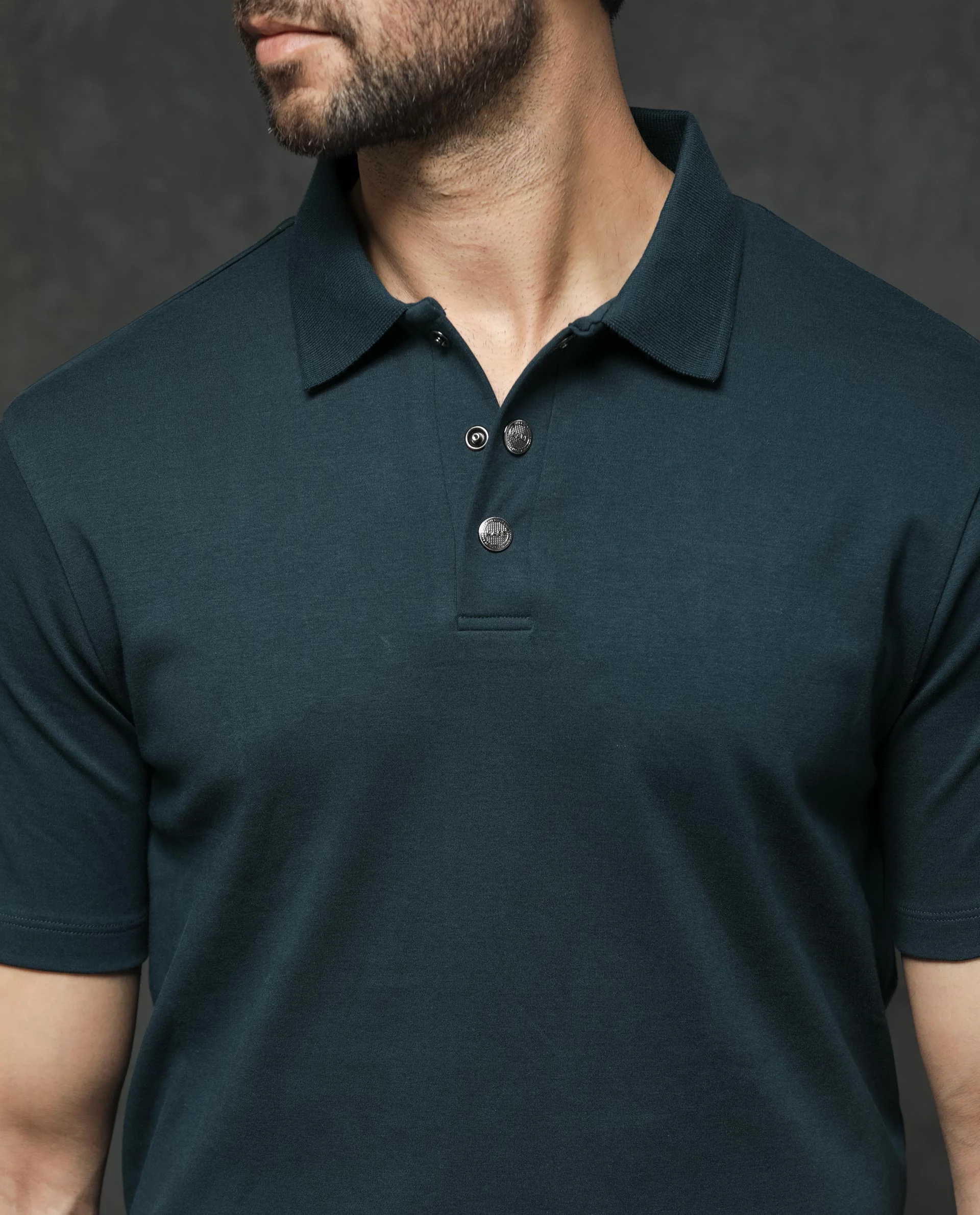 Rare Rabbit Men's Tang Petrol Cotton Plain Regular Fit Half Sleeve Polo - Image 3