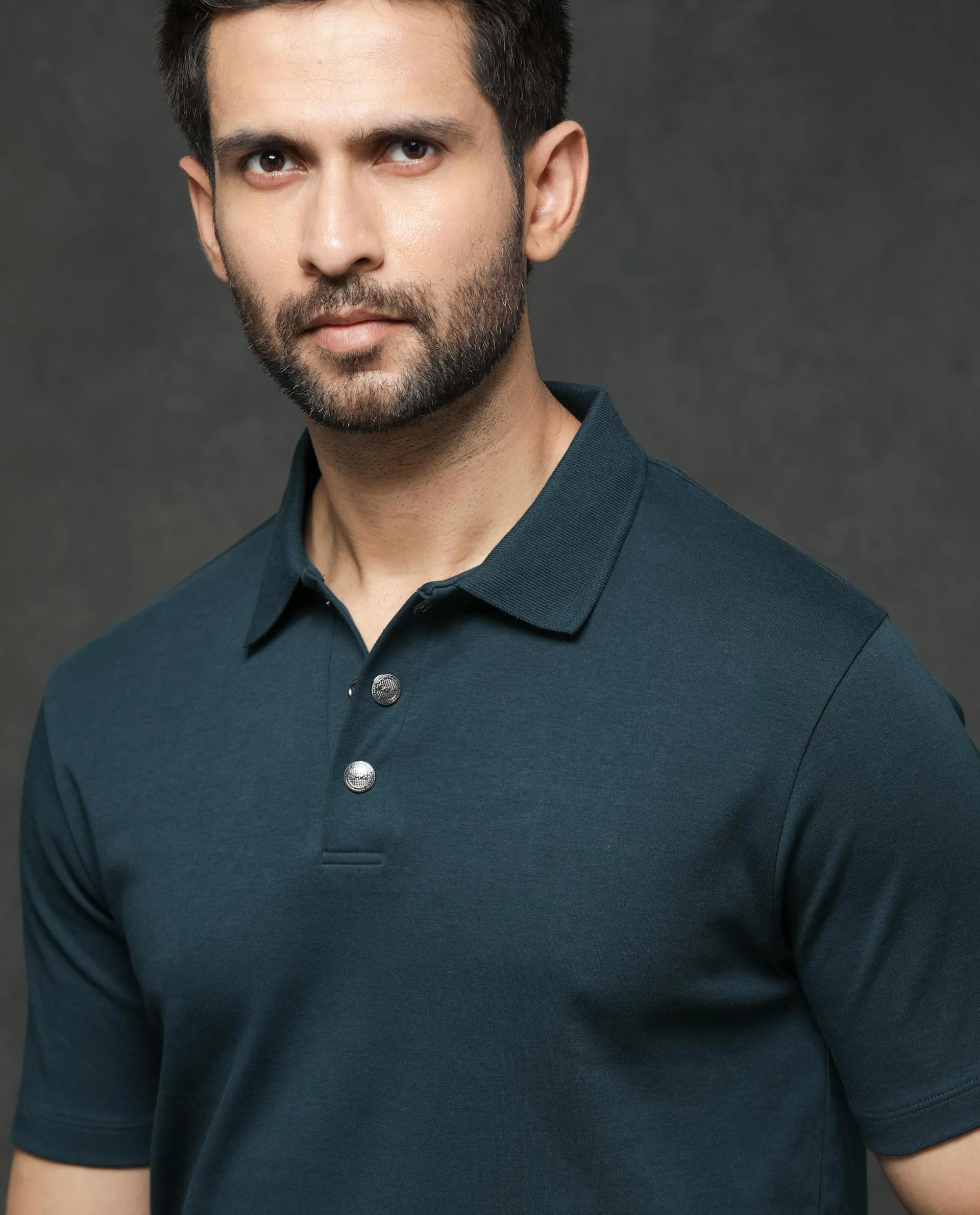 Rare Rabbit Men's Tang Petrol Cotton Plain Regular Fit Half Sleeve Polo - Image 4
