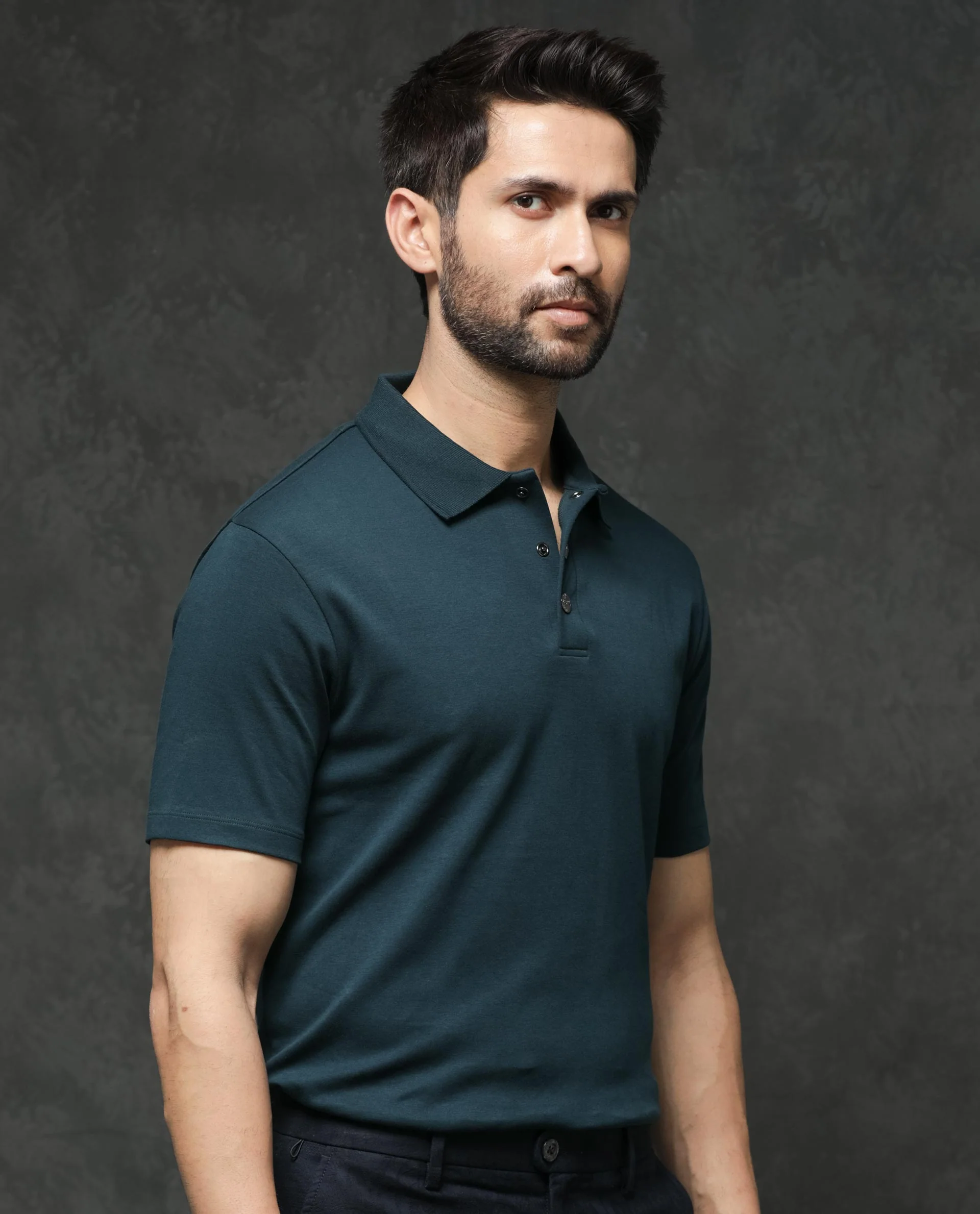 Rare Rabbit Men's Tang Petrol Cotton Plain Regular Fit Half Sleeve Polo - Image 6