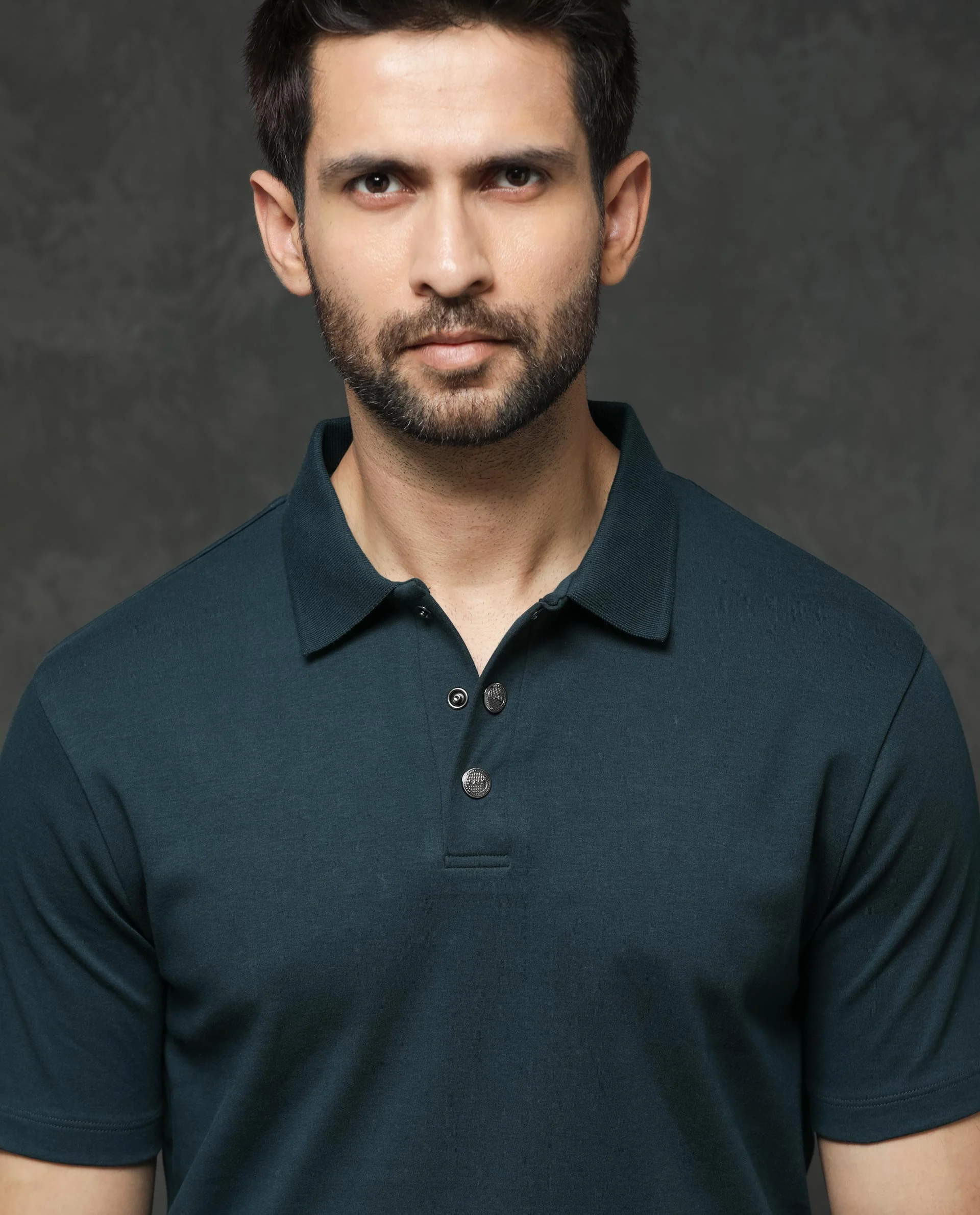 Rare Rabbit Men's Tang Petrol Cotton Plain Regular Fit Half Sleeve Polo - Image 7