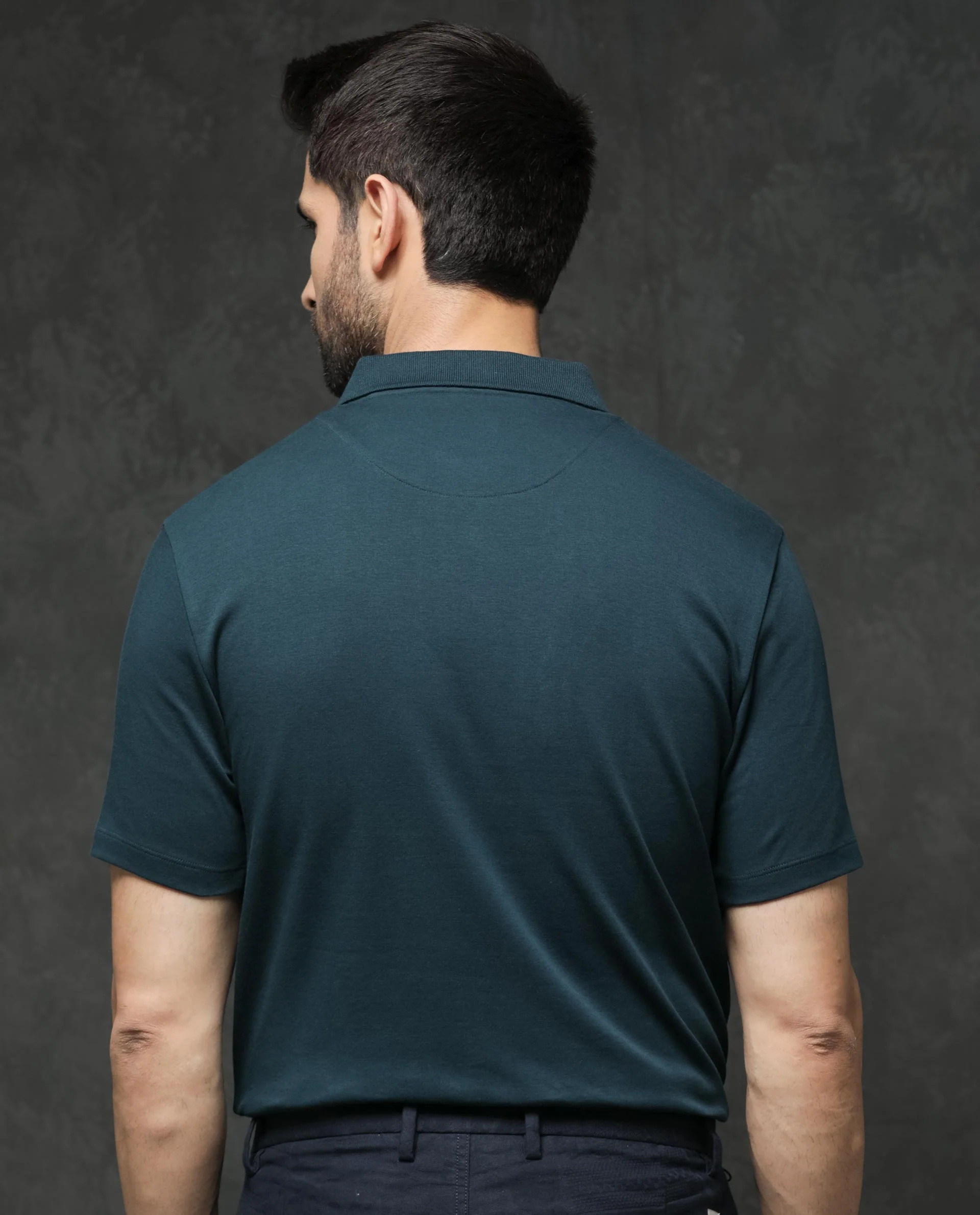 Rare Rabbit Men's Tang Petrol Cotton Plain Regular Fit Half Sleeve Polo - Image 8