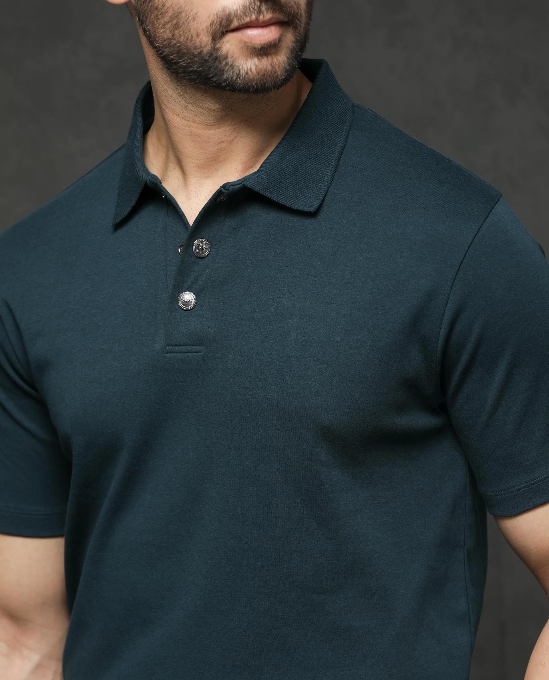 Rare Rabbit Men's Tang Petrol Cotton Plain Regular Fit Half Sleeve Polo - Image 9