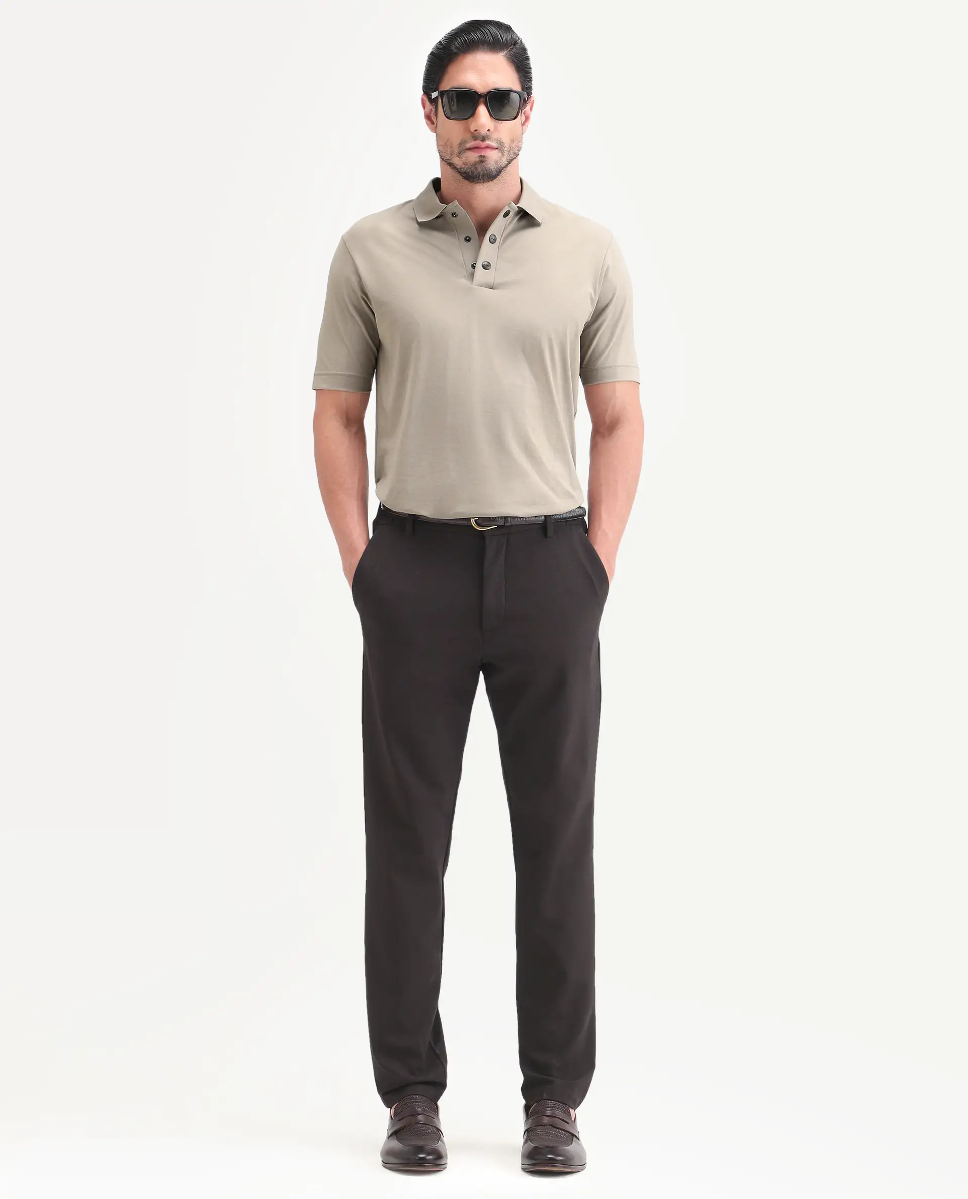 Rare Rabbit Men's Tang-S26 Dusky Beige Cotton Blend Fabric Half Sleeve Spread Collar Regular Fit Plain Polo - Image 2