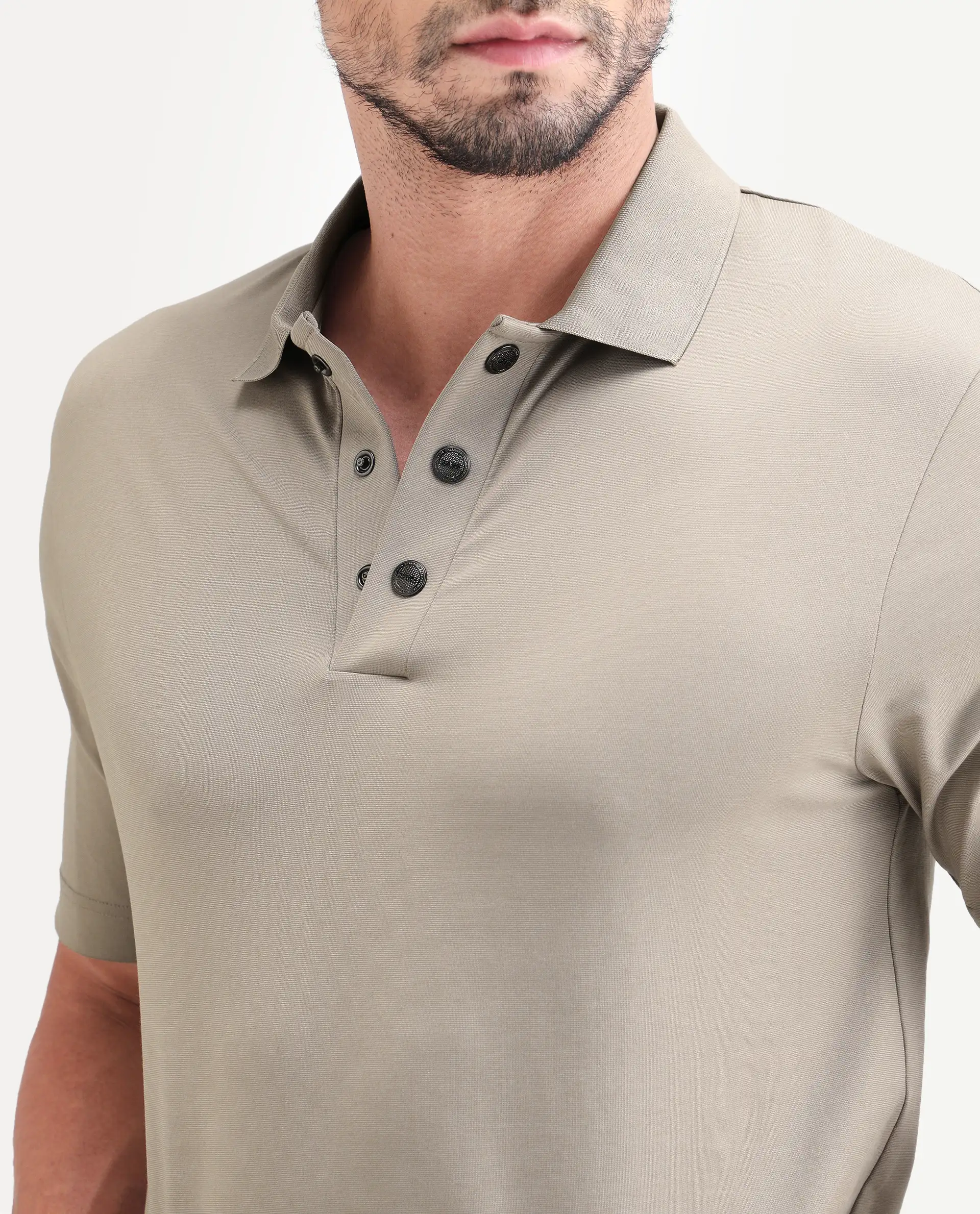 Rare Rabbit Men's Tang-S26 Dusky Beige Cotton Blend Fabric Half Sleeve Spread Collar Regular Fit Plain Polo - Image 3