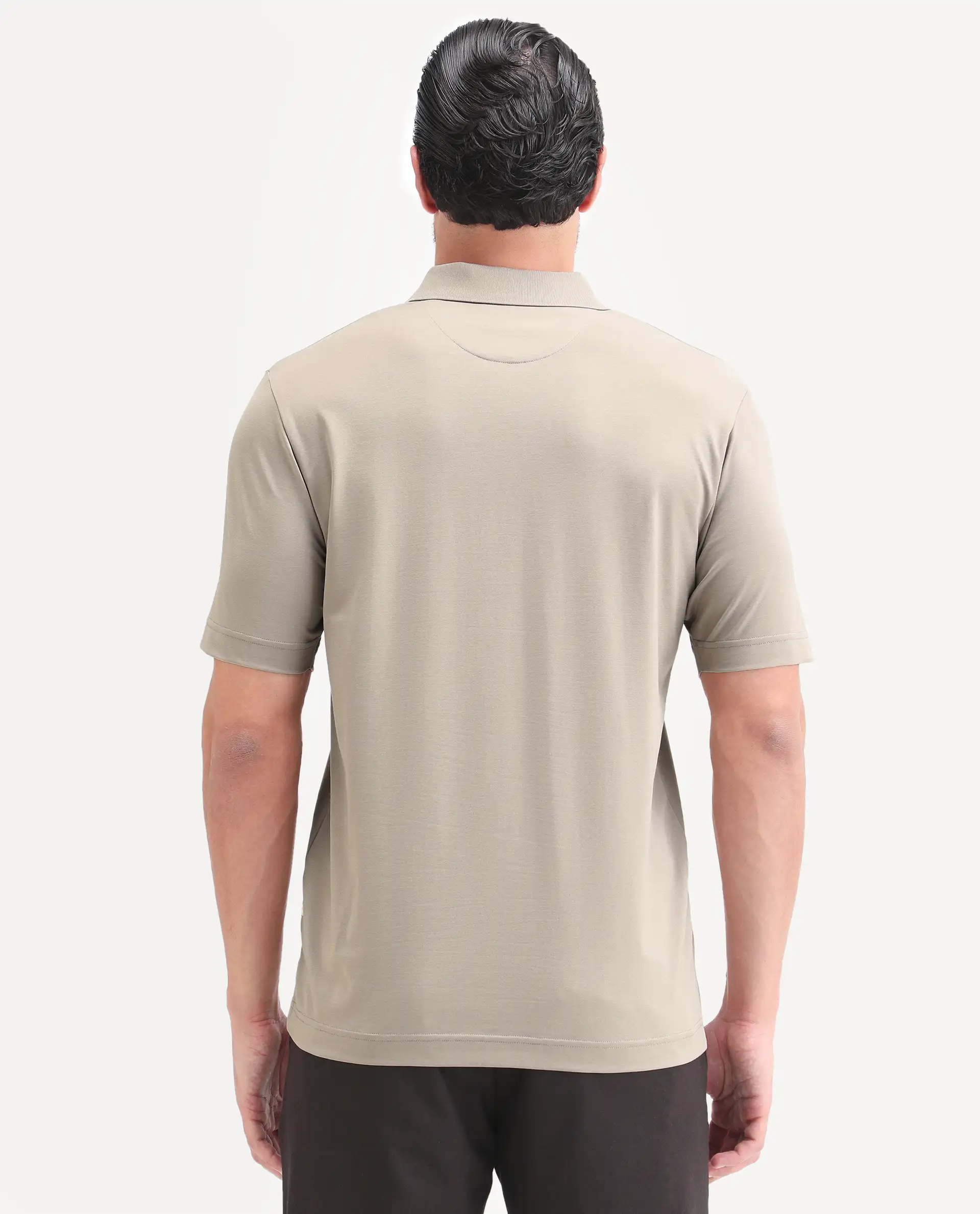 Rare Rabbit Men's Tang-S26 Dusky Beige Cotton Blend Fabric Half Sleeve Spread Collar Regular Fit Plain Polo - Image 7
