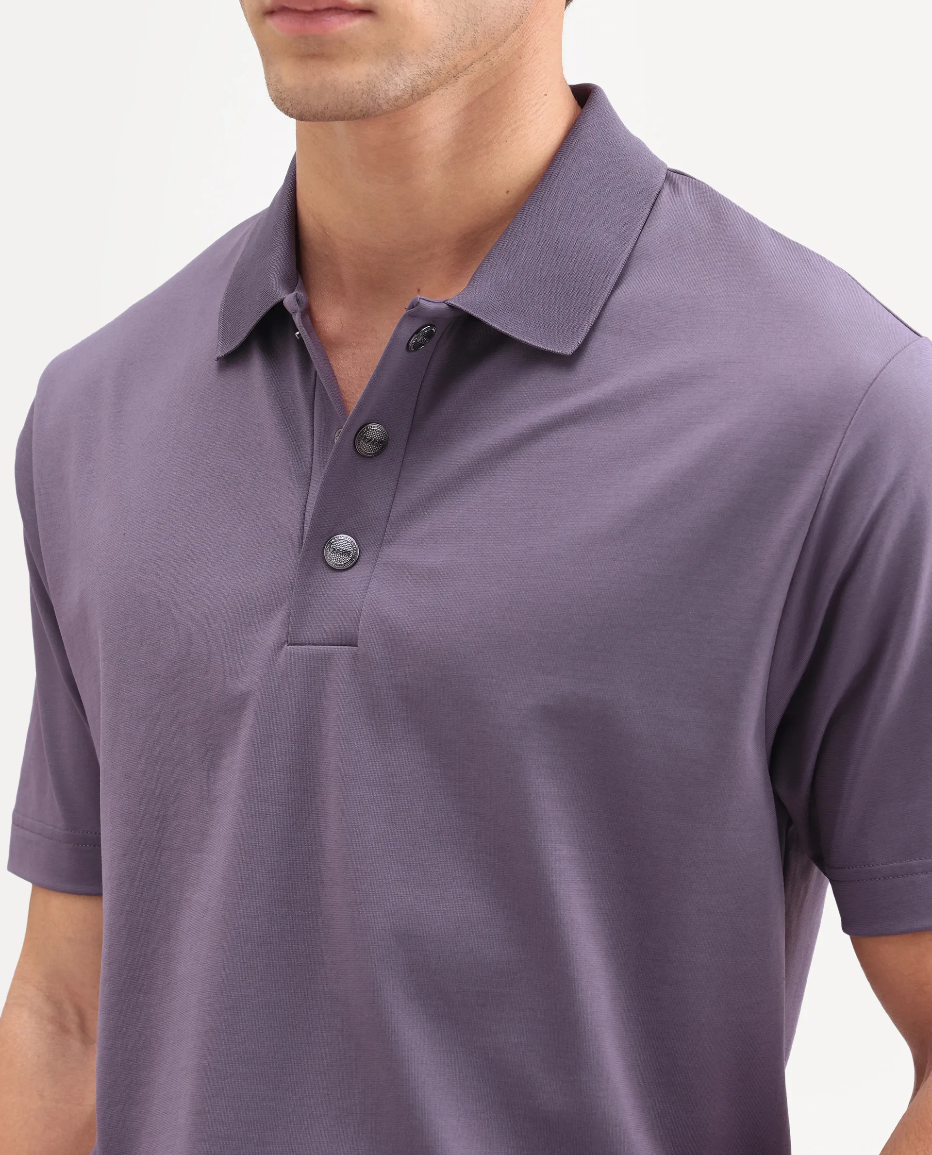 Rare Rabbit Men's Tang-S26 Dusky Purple Cotton Blend Fabric Half Sleeve Spread Collar Regular Fit Plain Polo - Image 3