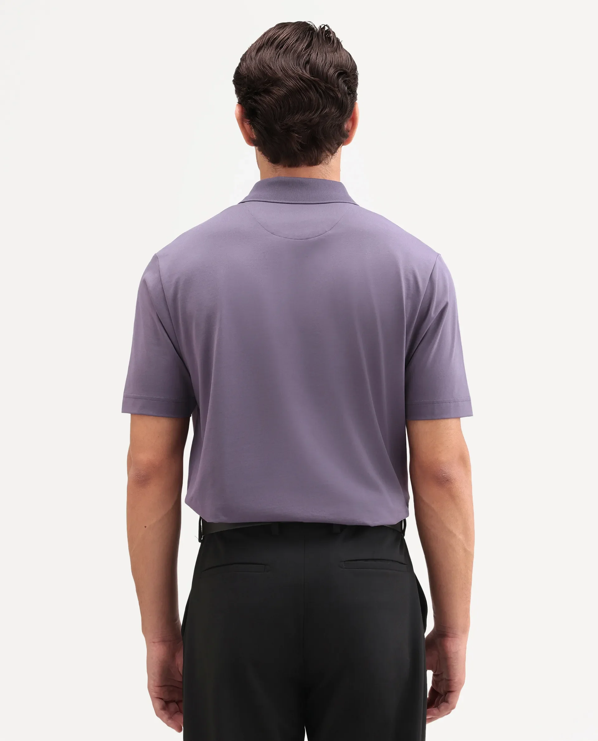 Rare Rabbit Men's Tang-S26 Dusky Purple Cotton Blend Fabric Half Sleeve Spread Collar Regular Fit Plain Polo - Image 7