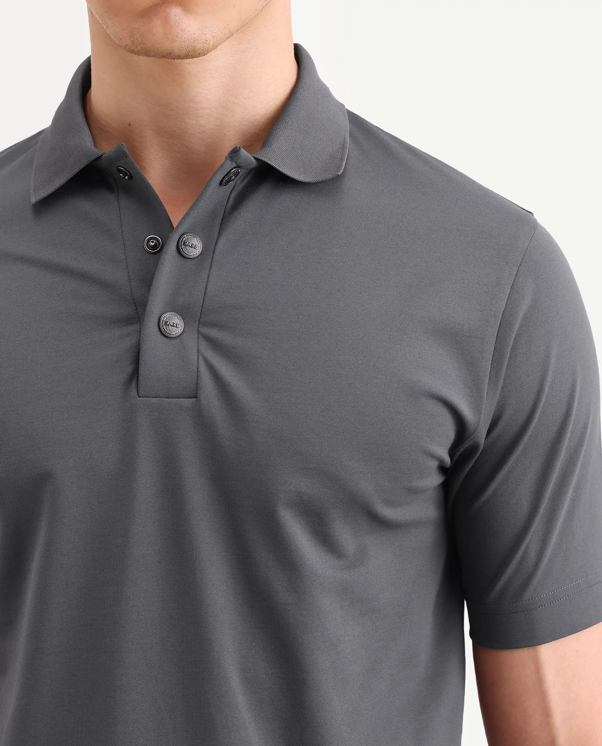 Rare Rabbit Men's Tang-S26 Grey Cotton Blend Fabric Half Sleeve Spread Collar Regular Fit Plain Polo - Image 3