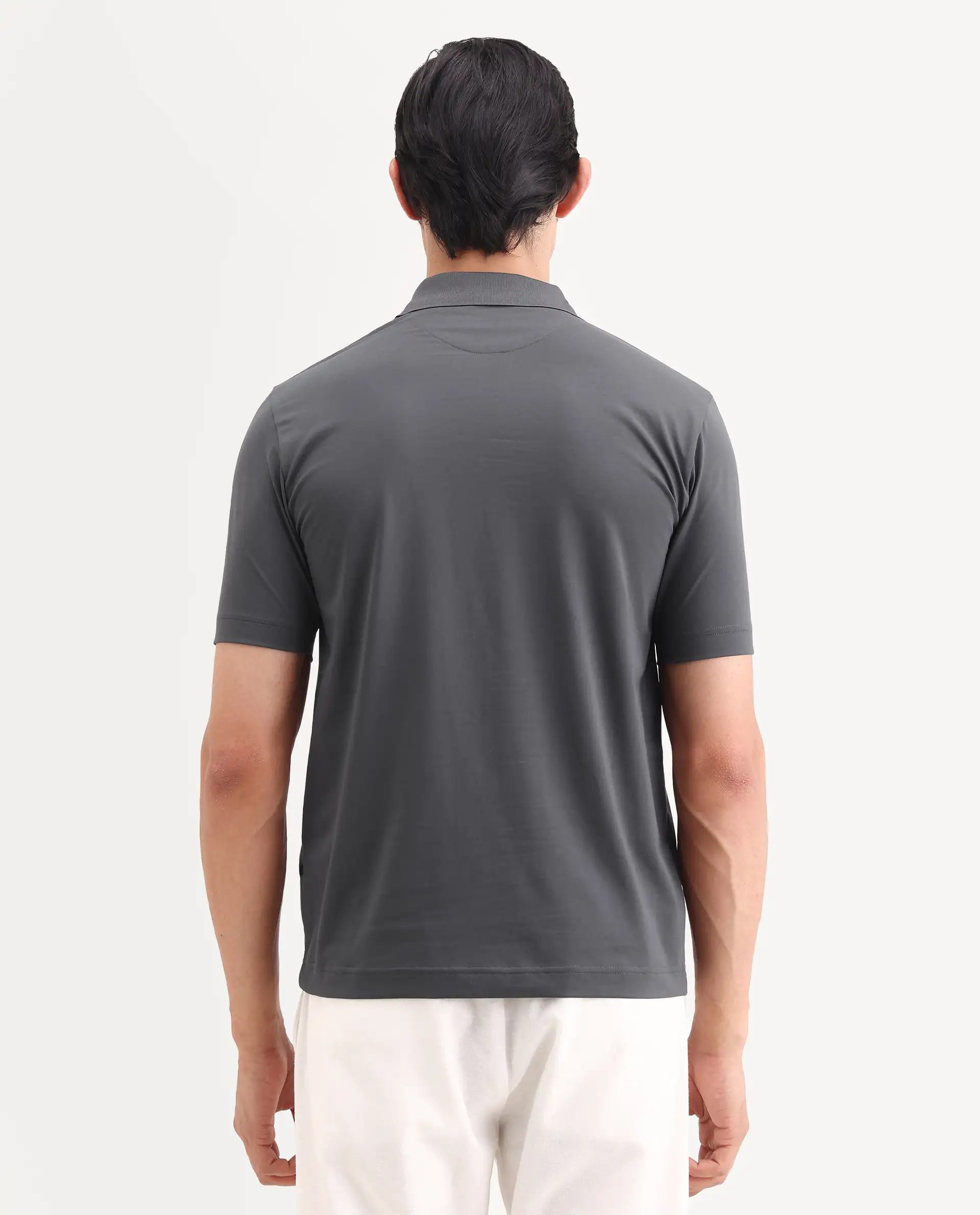 Rare Rabbit Men's Tang-S26 Grey Cotton Blend Fabric Half Sleeve Spread Collar Regular Fit Plain Polo - Image 7