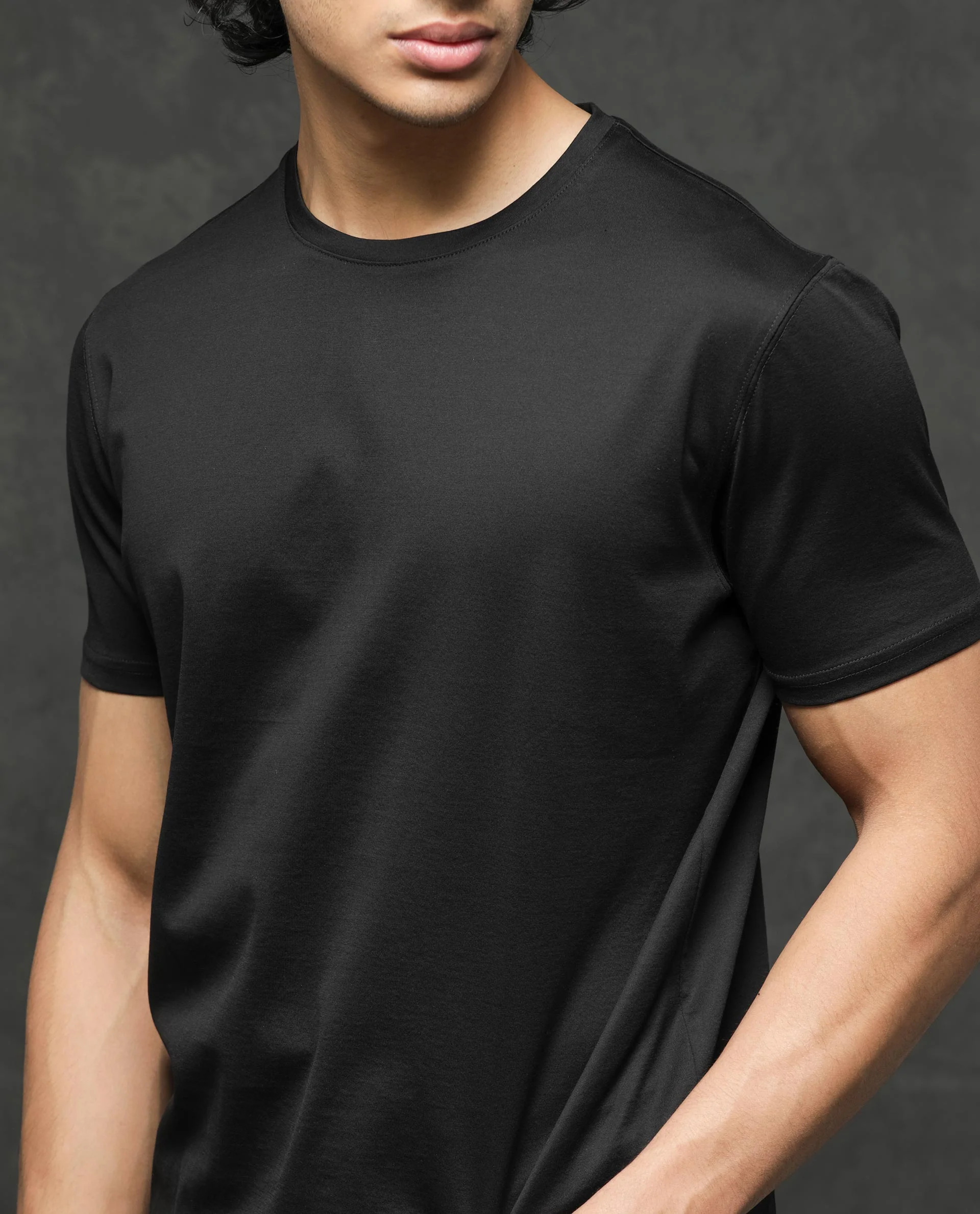 Rare Rabbit Men's Tangos Black Cotton Plain Regular Fit Half Sleeve Crew Neck T-Shirt - Image 6