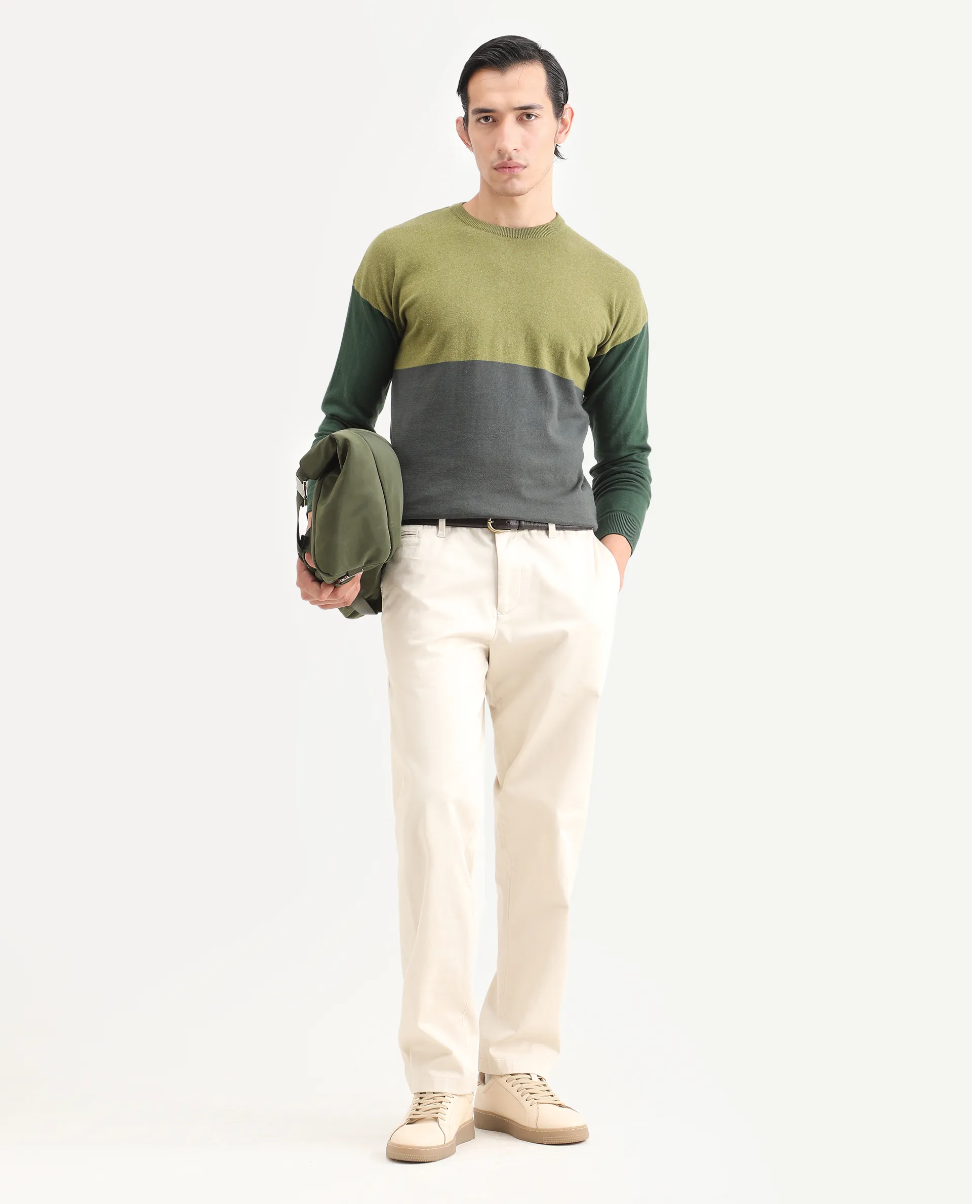 Rare Rabbit Men's Tanko Green Cotton Ombre Relaxed Fit Full Sleeve Crew Neck Sweater - Image 2