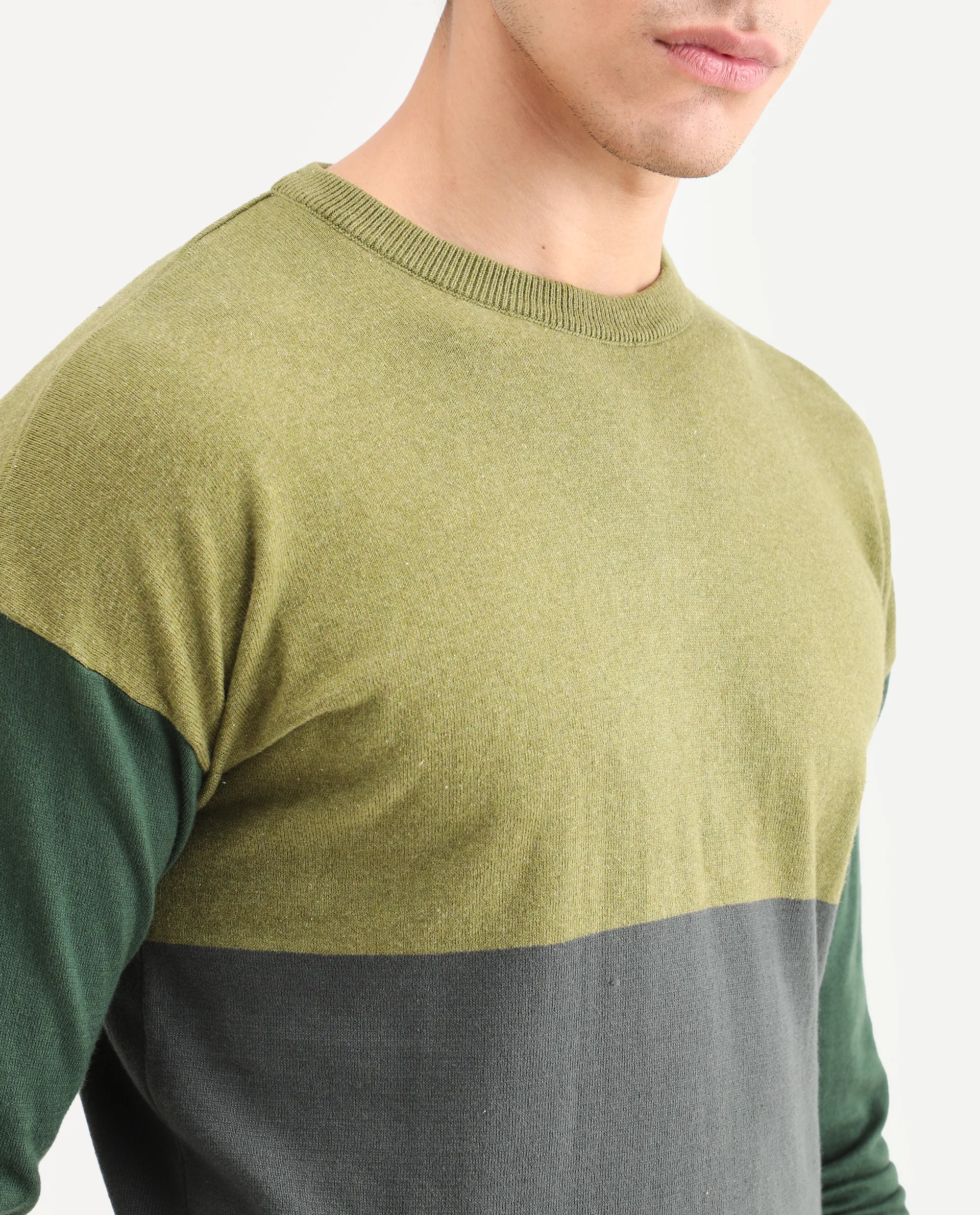 Rare Rabbit Men's Tanko Green Cotton Ombre Relaxed Fit Full Sleeve Crew Neck Sweater - Image 4