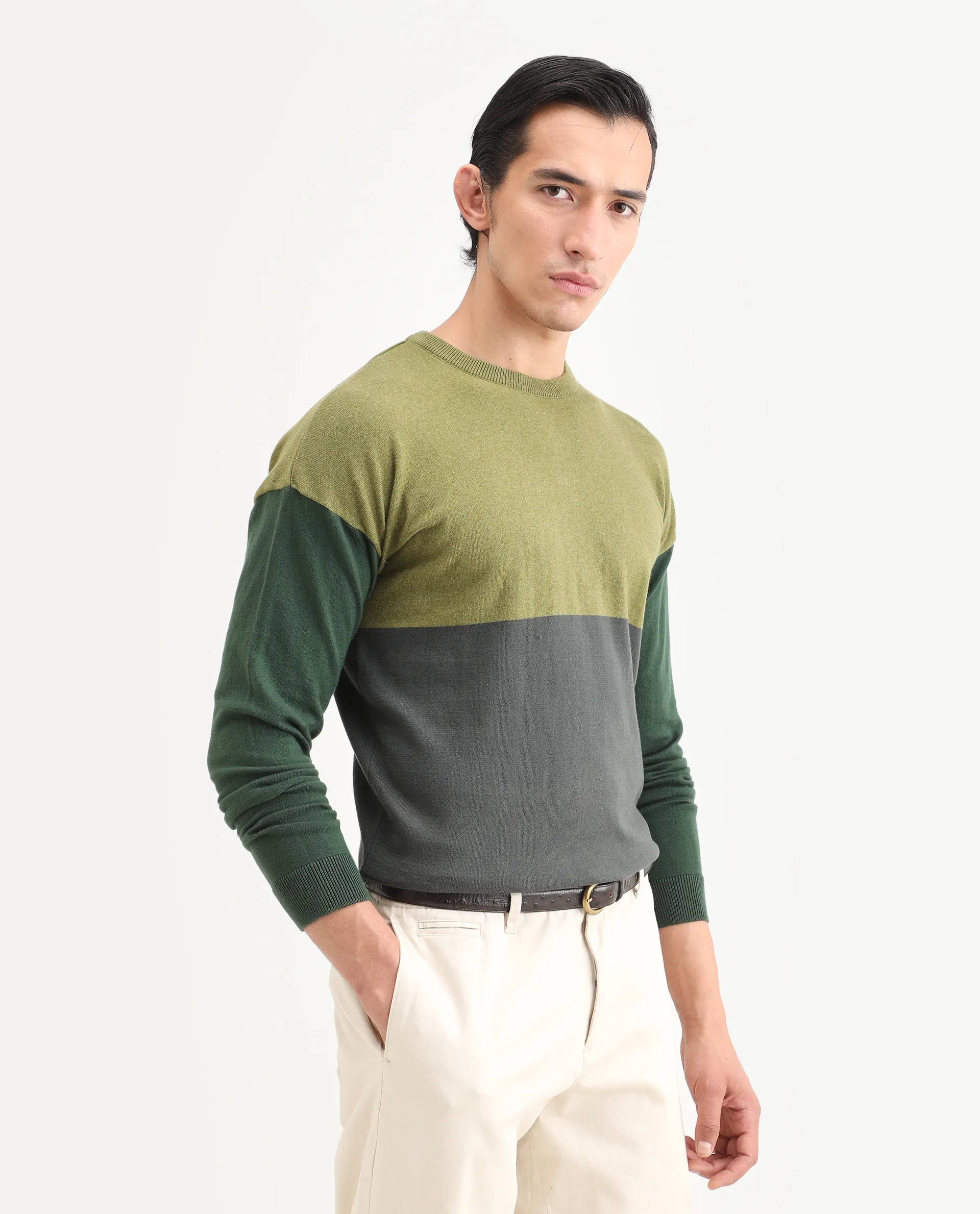 Rare Rabbit Men's Tanko Green Cotton Ombre Relaxed Fit Full Sleeve Crew Neck Sweater - Image 6