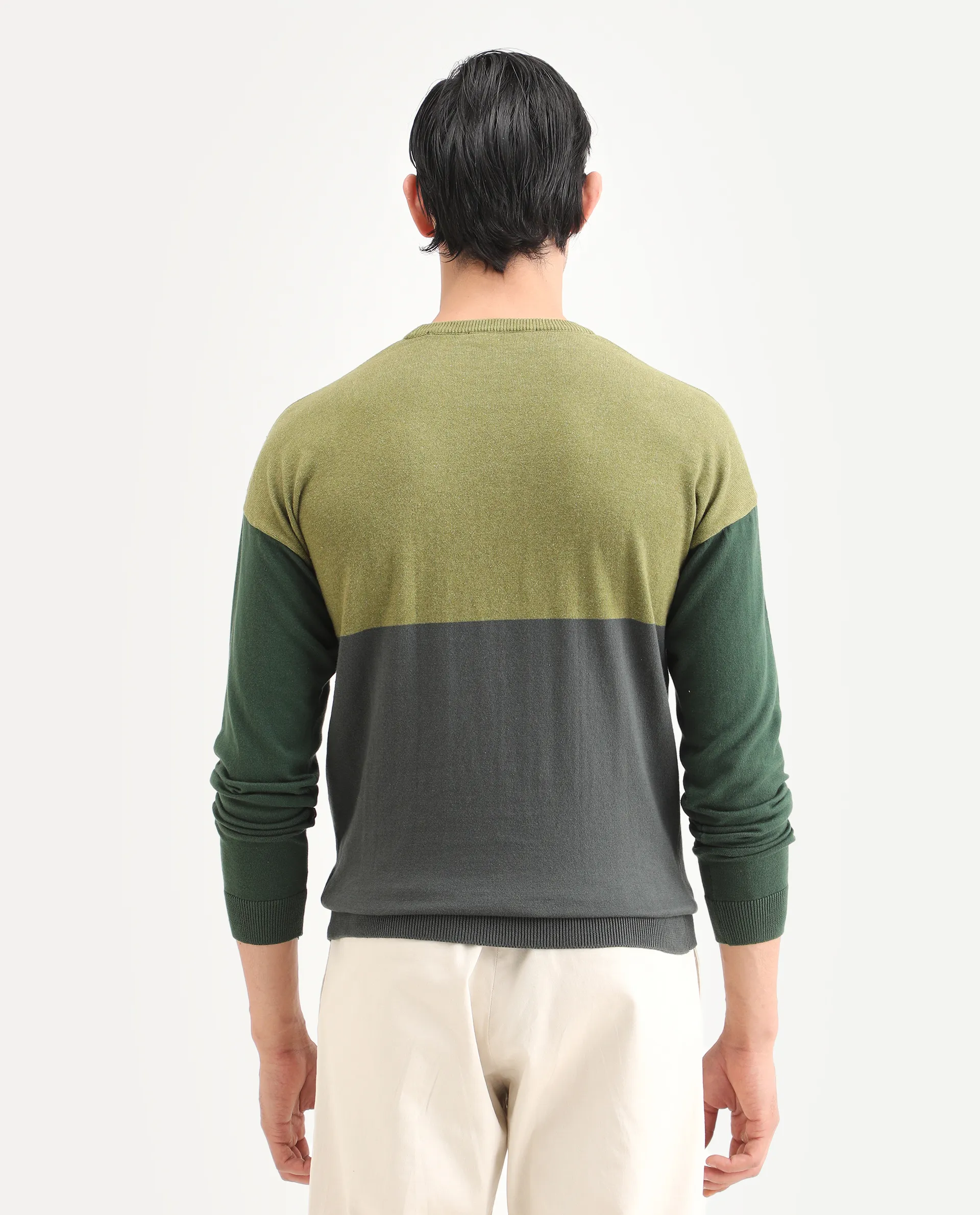 Rare Rabbit Men's Tanko Green Cotton Ombre Relaxed Fit Full Sleeve Crew Neck Sweater - Image 7