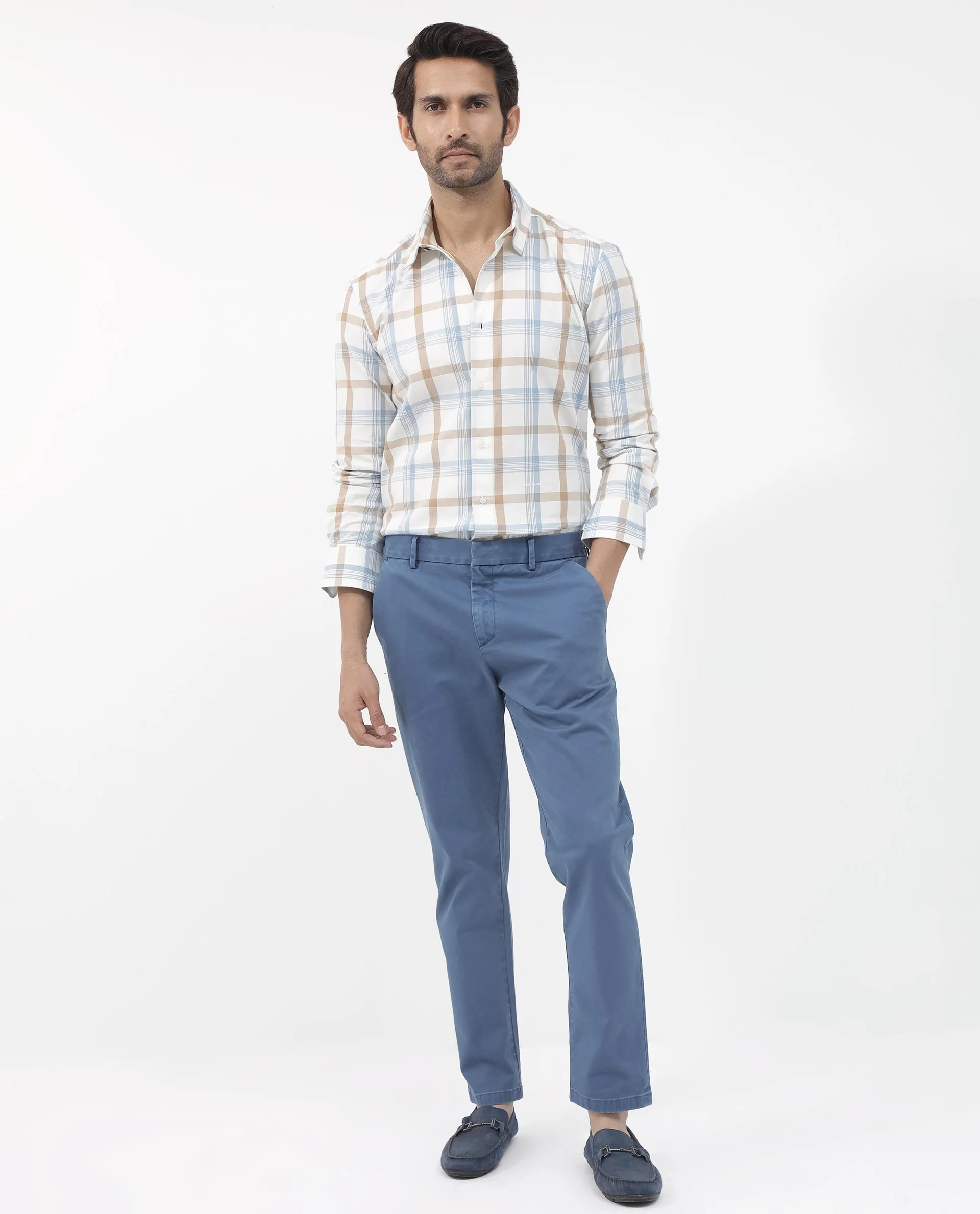 Rare Rabbit Men's Tanner Dusky Blue Cotton Checked Print Regular Fit Full Sleeve Collared Shirt - Image 2