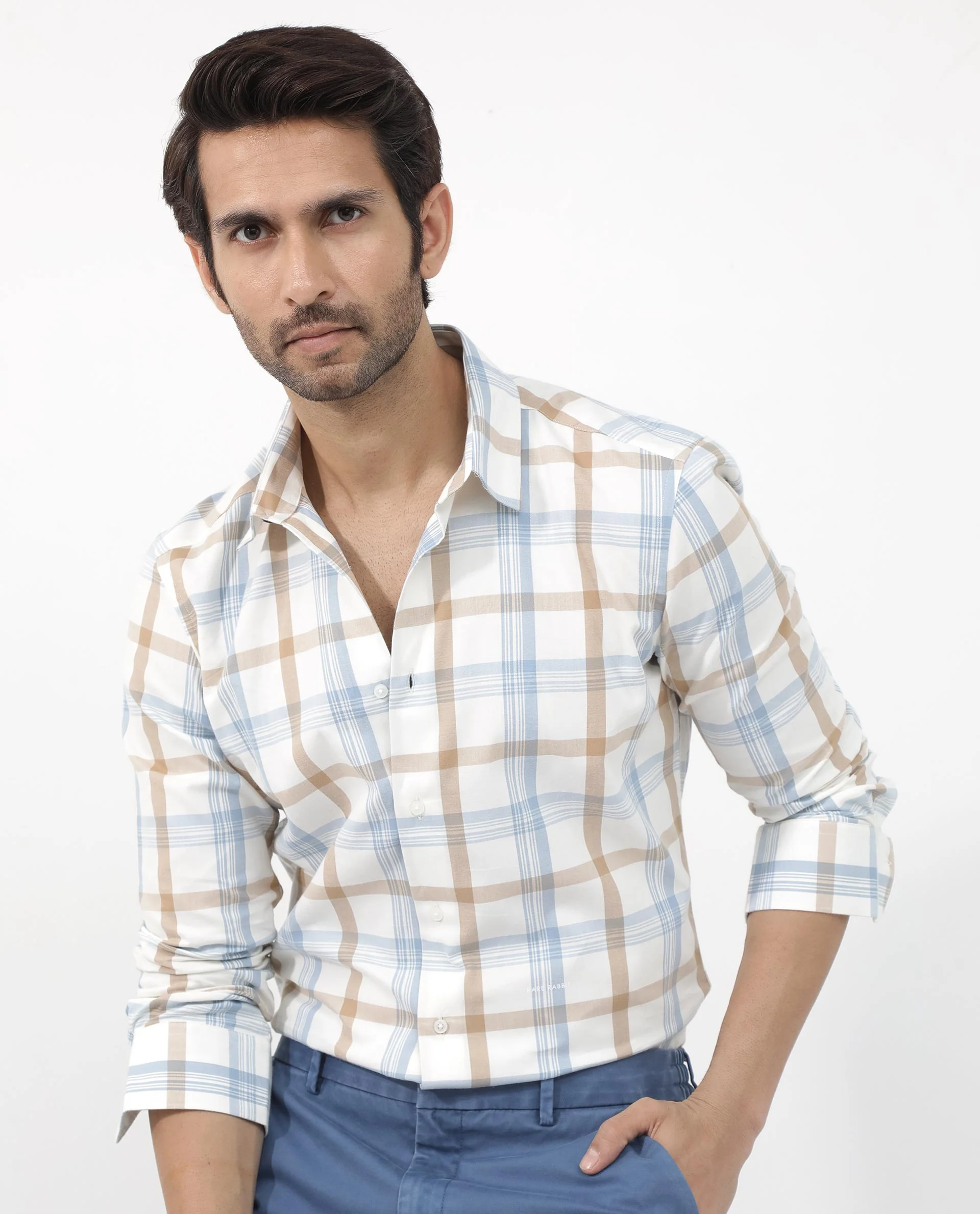 Rare Rabbit Men's Tanner Dusky Blue Cotton Checked Print Regular Fit Full Sleeve Collared Shirt - Image 3