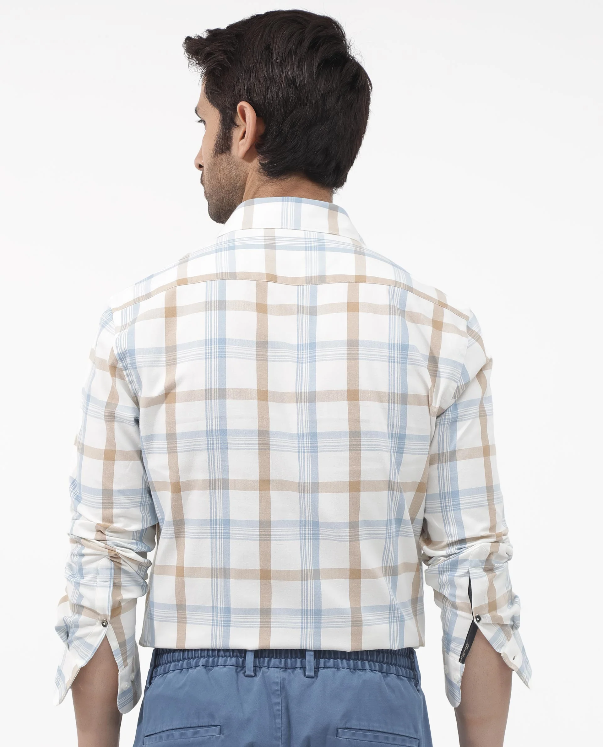 Rare Rabbit Men's Tanner Dusky Blue Cotton Checked Print Regular Fit Full Sleeve Collared Shirt - Image 7