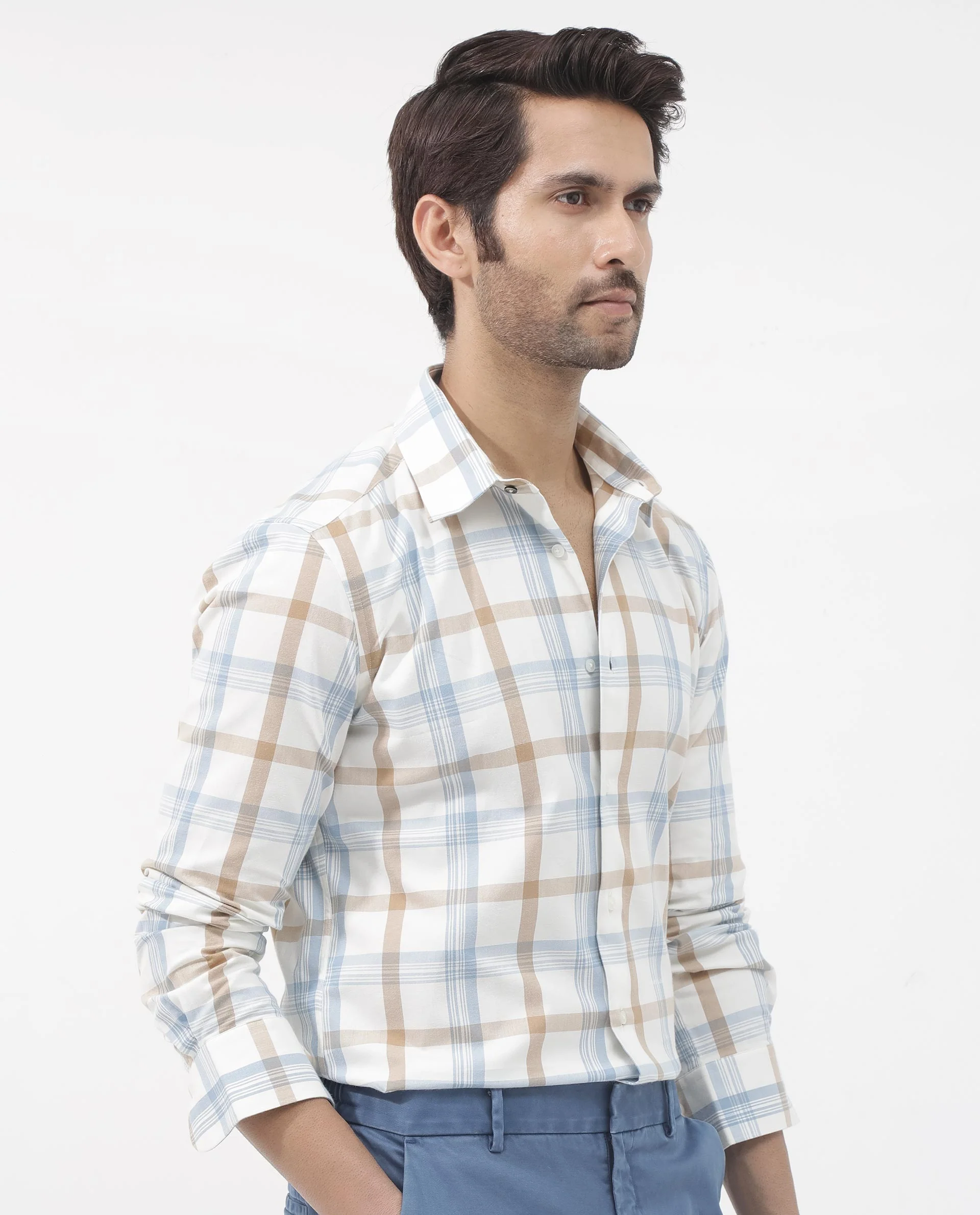 Rare Rabbit Men's Tanner Dusky Blue Cotton Checked Print Regular Fit Full Sleeve Collared Shirt - Image 9
