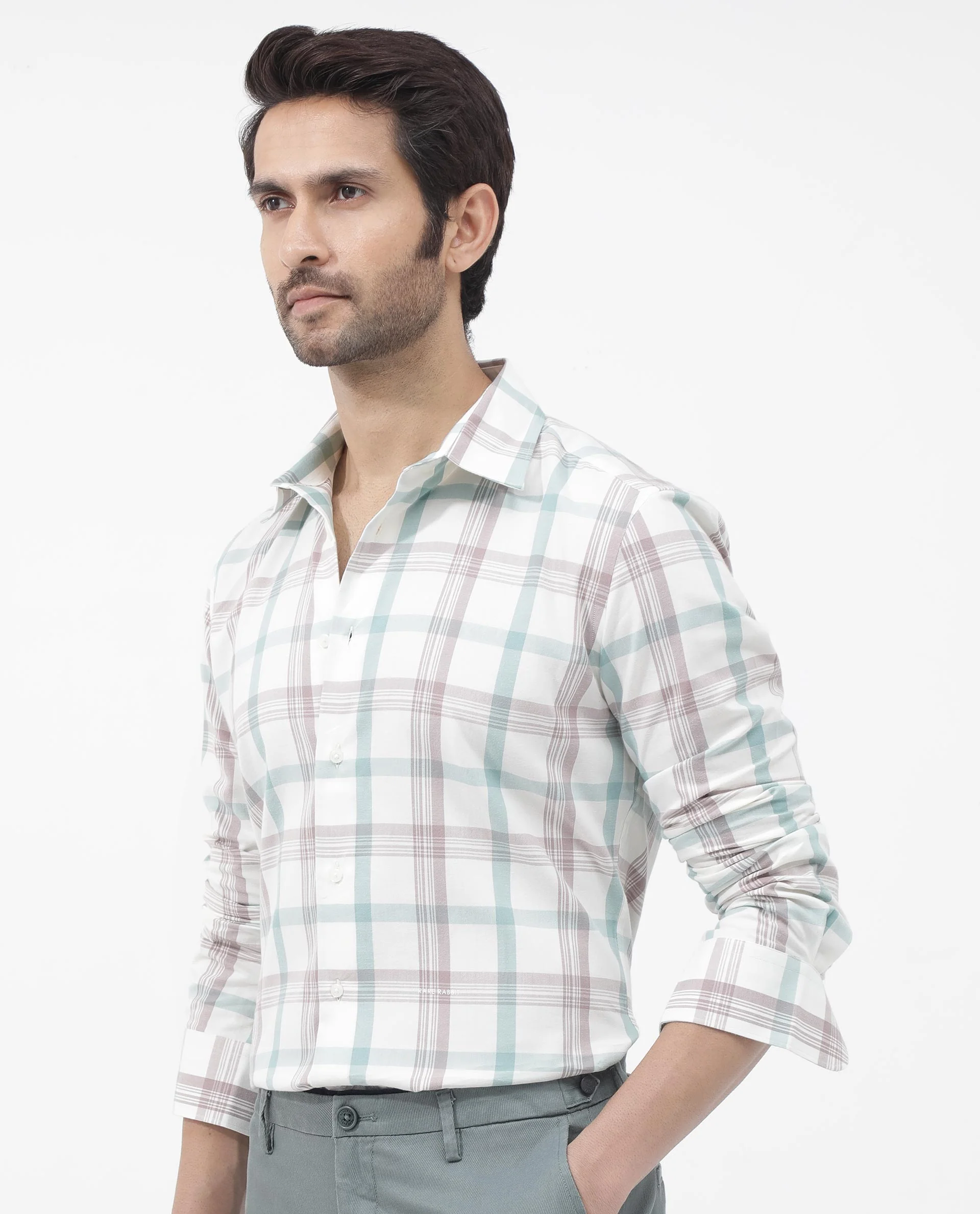Rare Rabbit Men's Tanner Dusky Pink Cotton Checked Print Regular Fit Full Sleeve Collared Shirt - Image 3