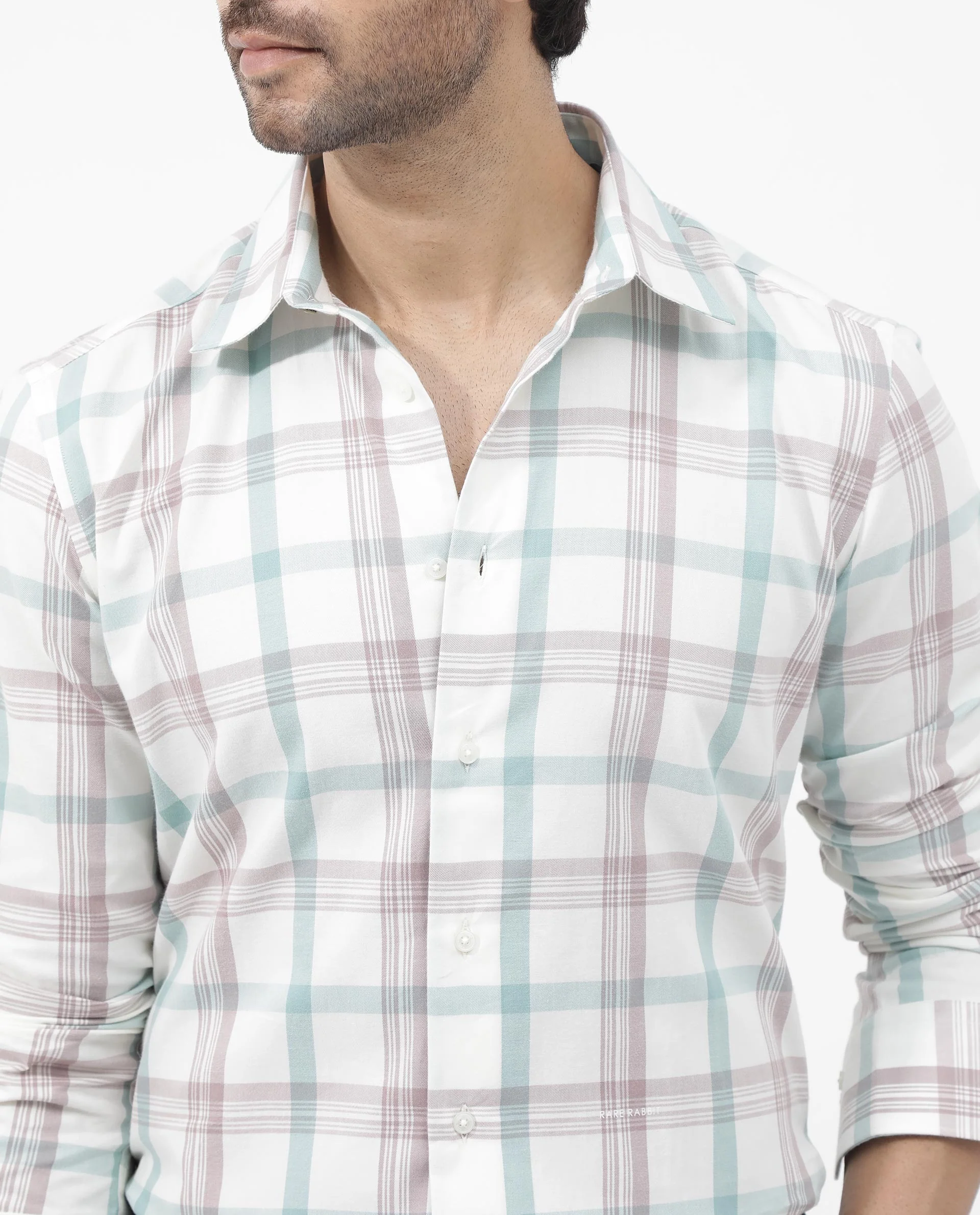 Rare Rabbit Men's Tanner Dusky Pink Cotton Checked Print Regular Fit Full Sleeve Collared Shirt - Image 4
