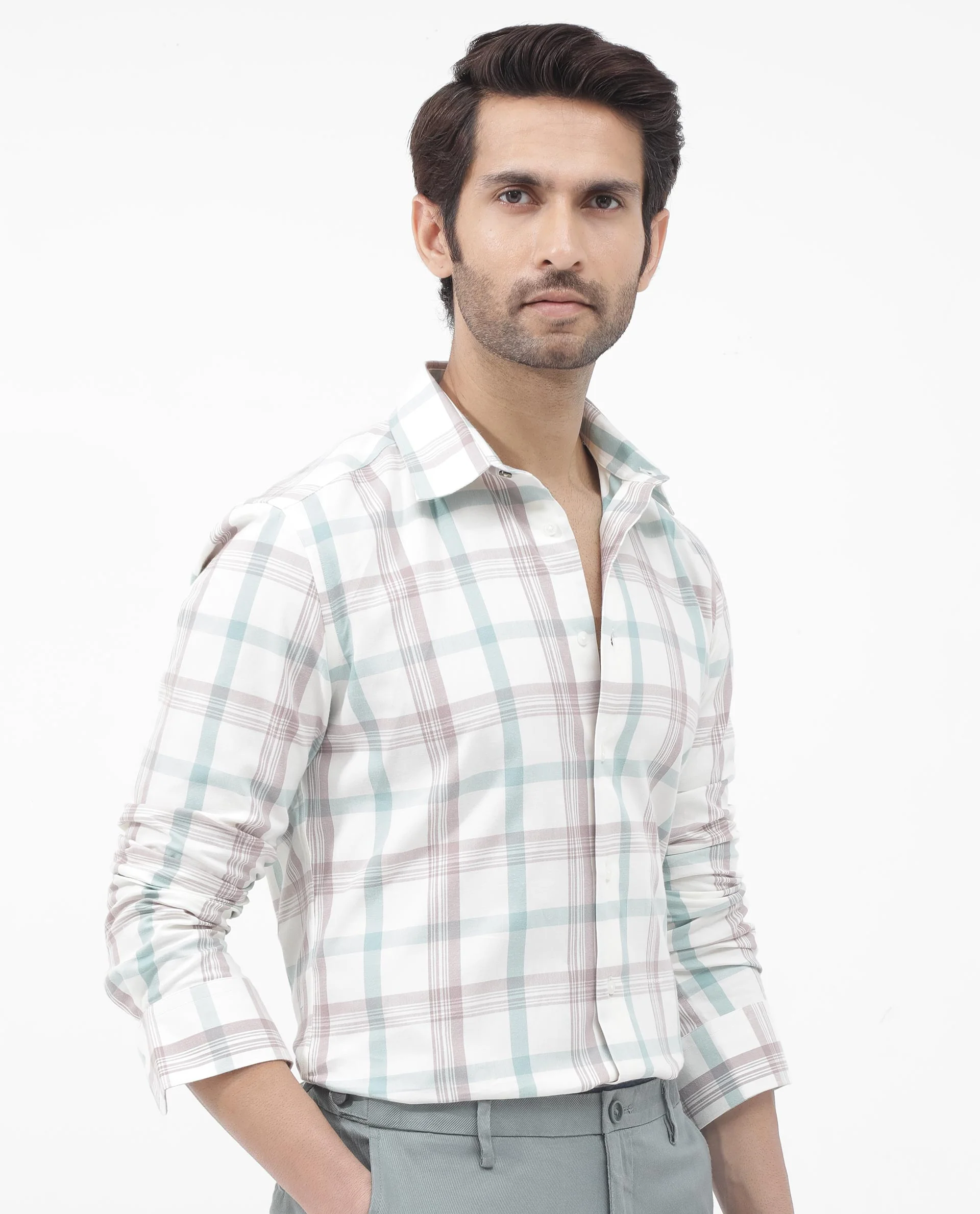 Rare Rabbit Men's Tanner Dusky Pink Cotton Checked Print Regular Fit Full Sleeve Collared Shirt - Image 8