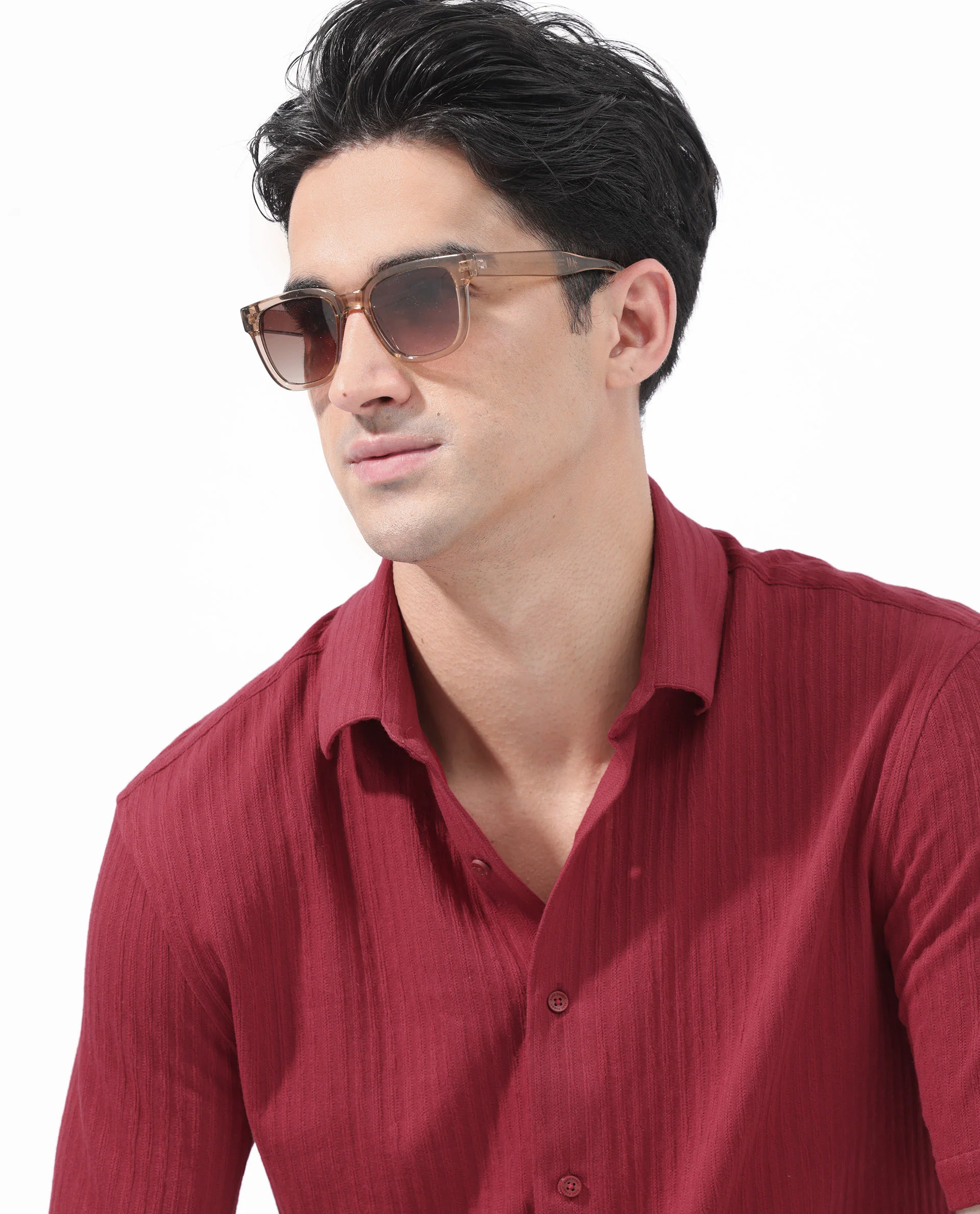 Rare Rabbit Men's Tano Red Cotton Blend Textured Boxy Fit Half Sleeve Collared Shirt - Image 2