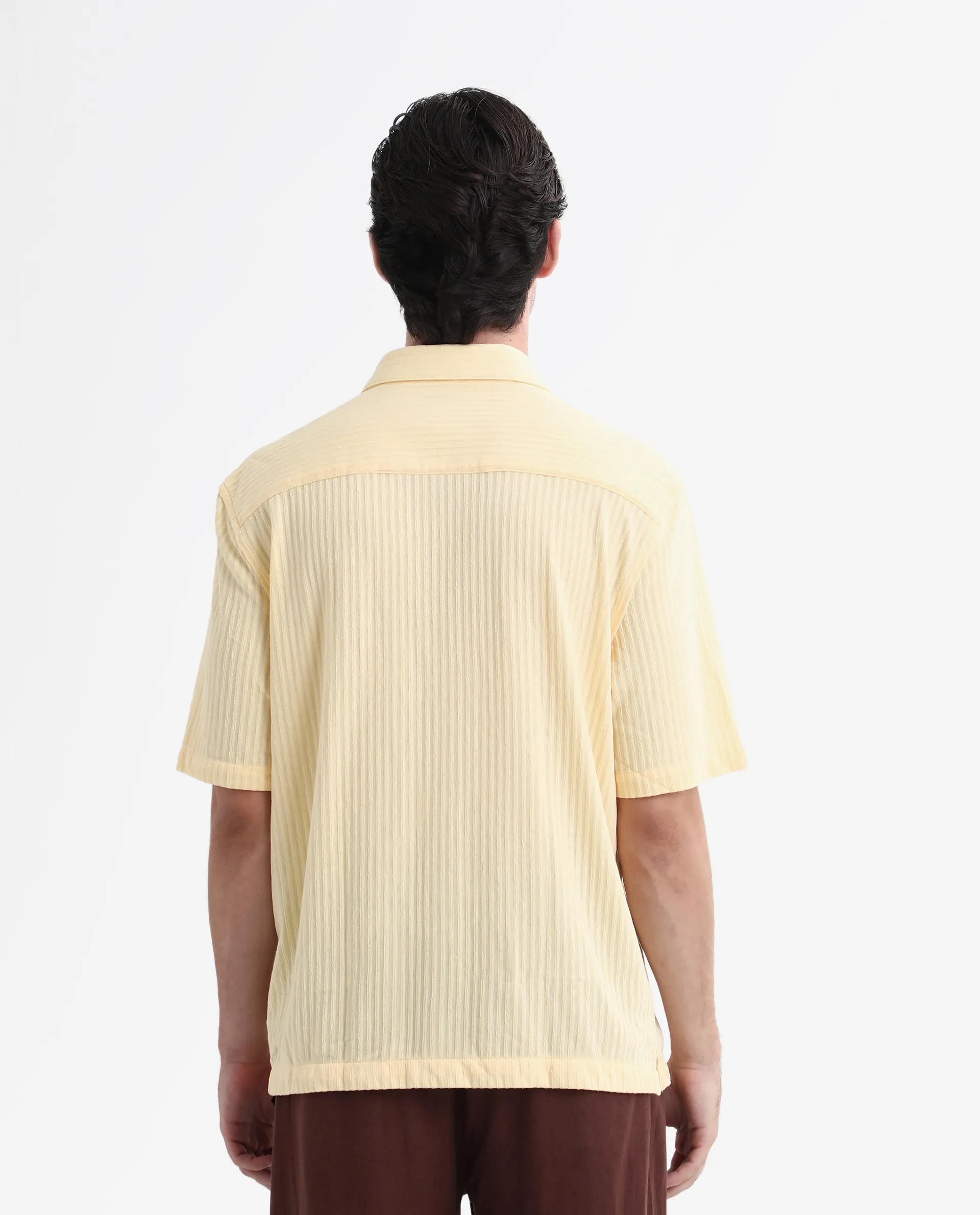 Rare Rabbit Men's Tano Yellow Cotton Blend Textured Boxy Fit Half Sleeve Collared Shirt - Image 4