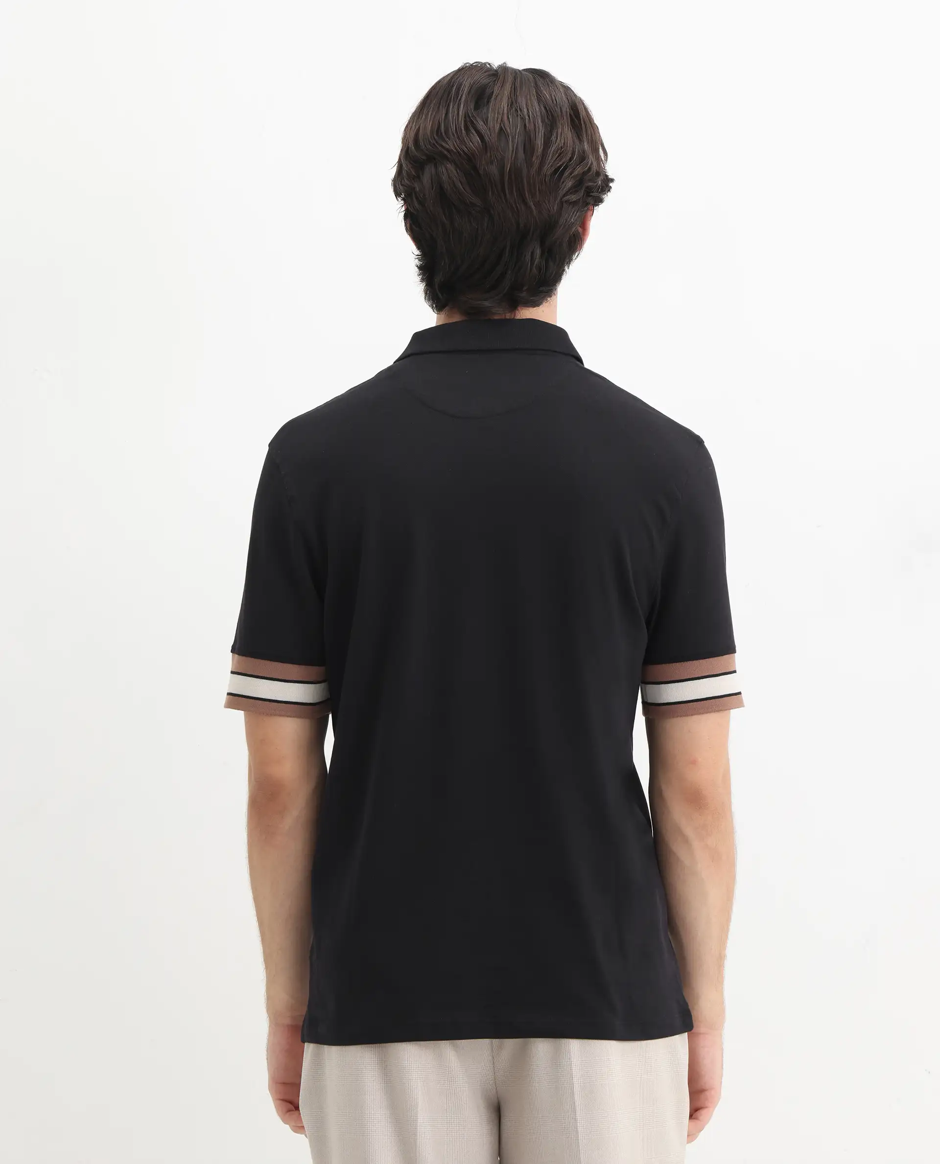 Rare Rabbit Men's Tao Black Cotton Plain Regular Fit Half Sleeve Polo - Image 8