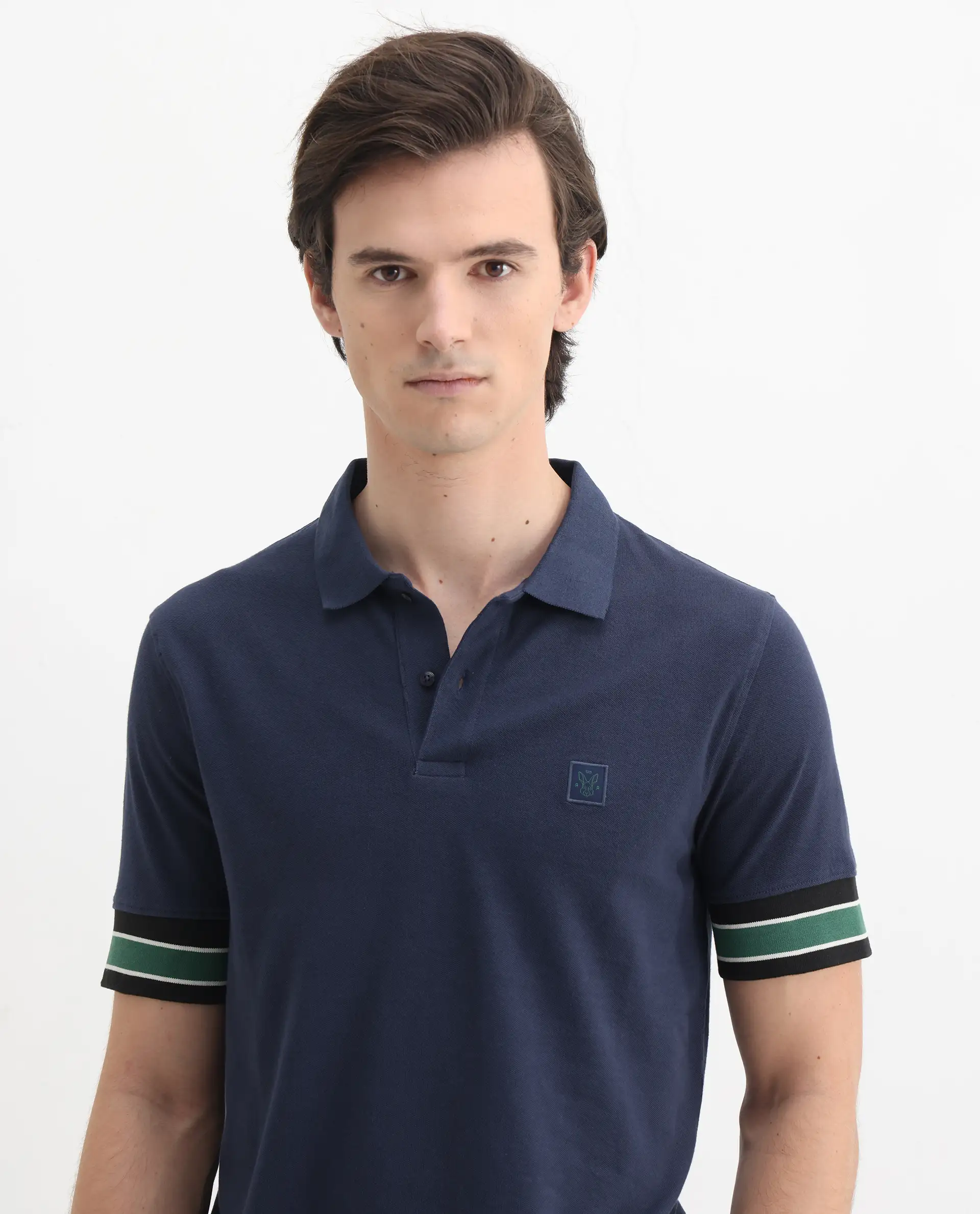 Rare Rabbit Men's Tao Dark Blue Cotton Plain Regular Fit Half Sleeve Polo - Image 7