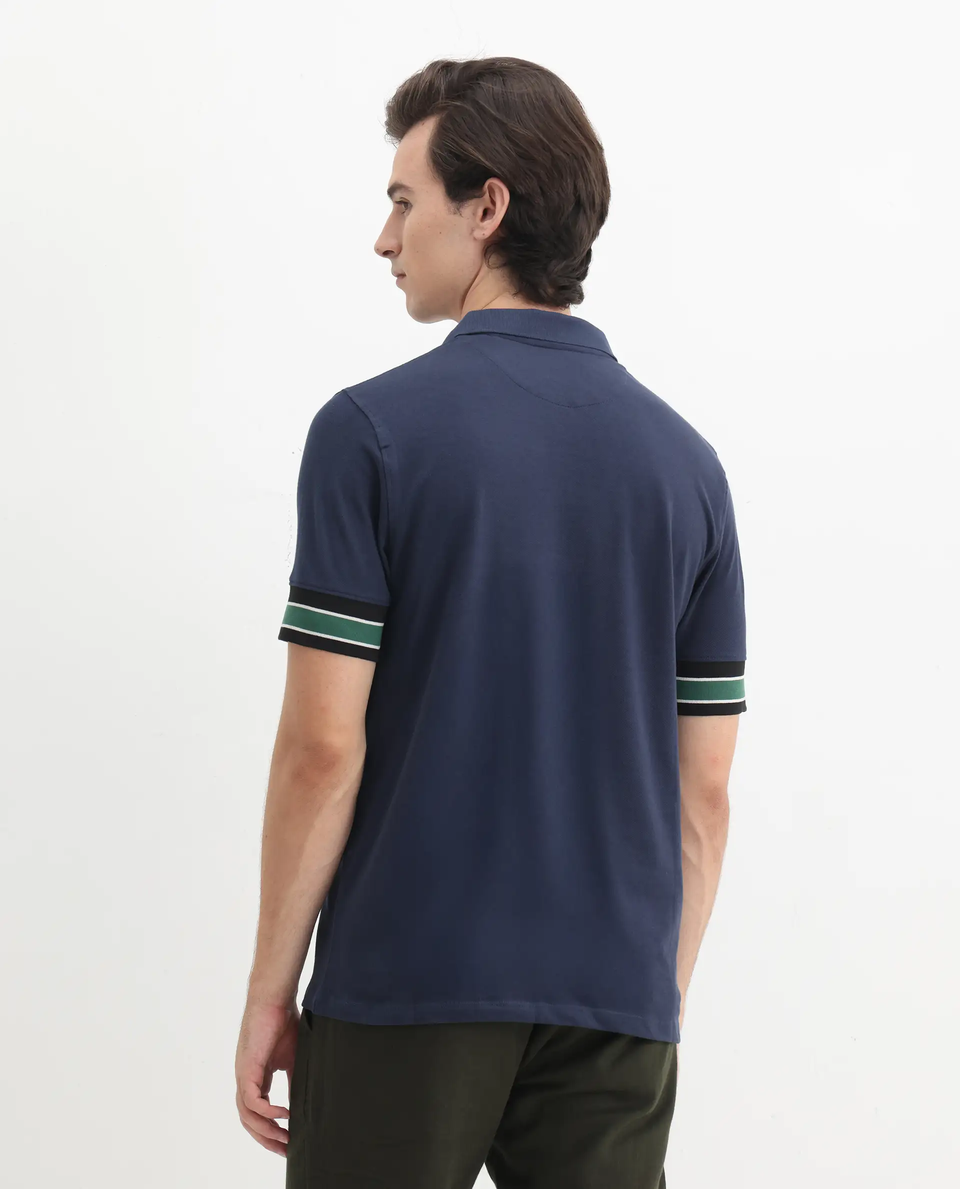 Rare Rabbit Men's Tao Dark Blue Cotton Plain Regular Fit Half Sleeve Polo - Image 8