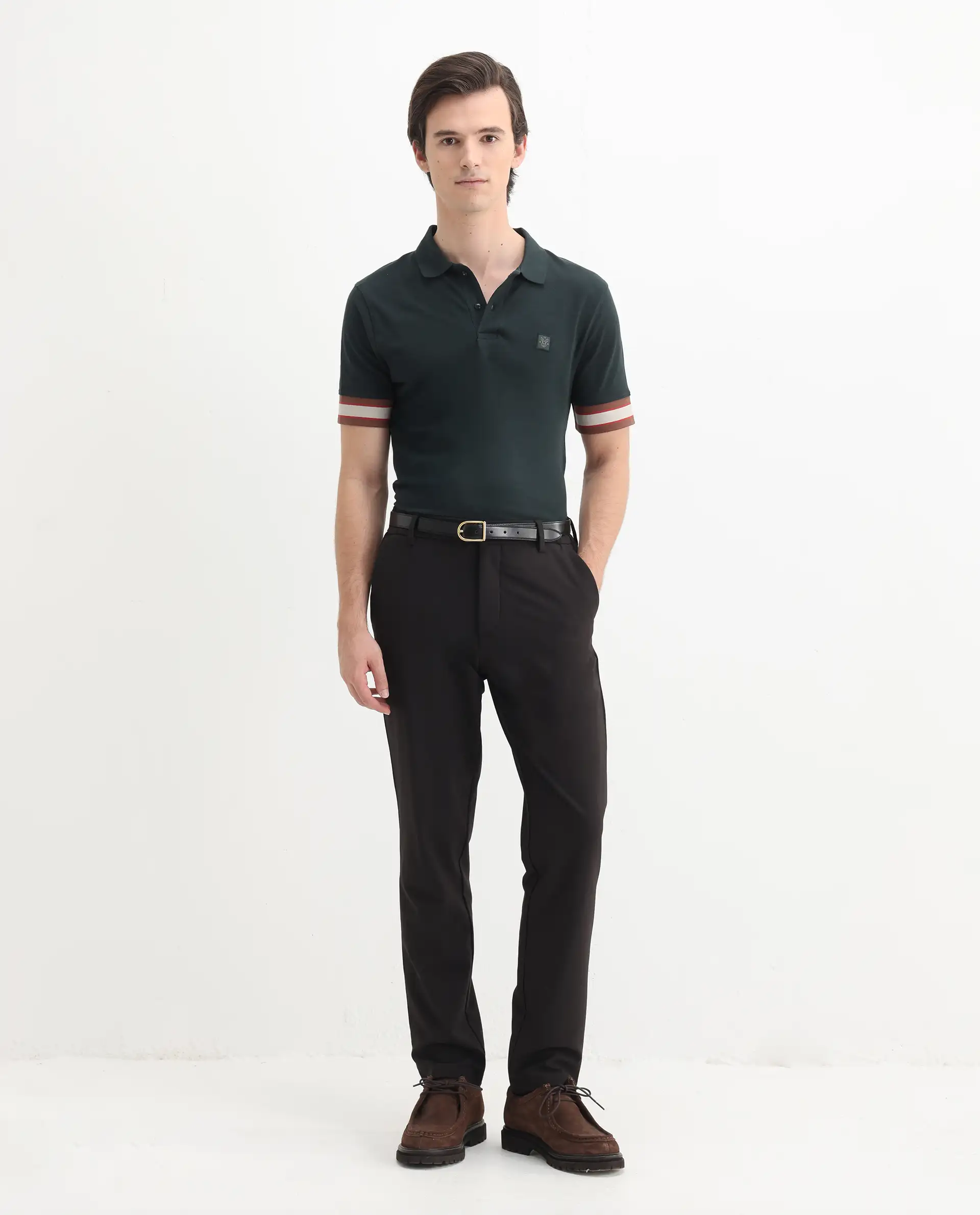 Rare Rabbit Men's Tao Green Cotton Plain Regular Fit Half Sleeve Polo - Image 2