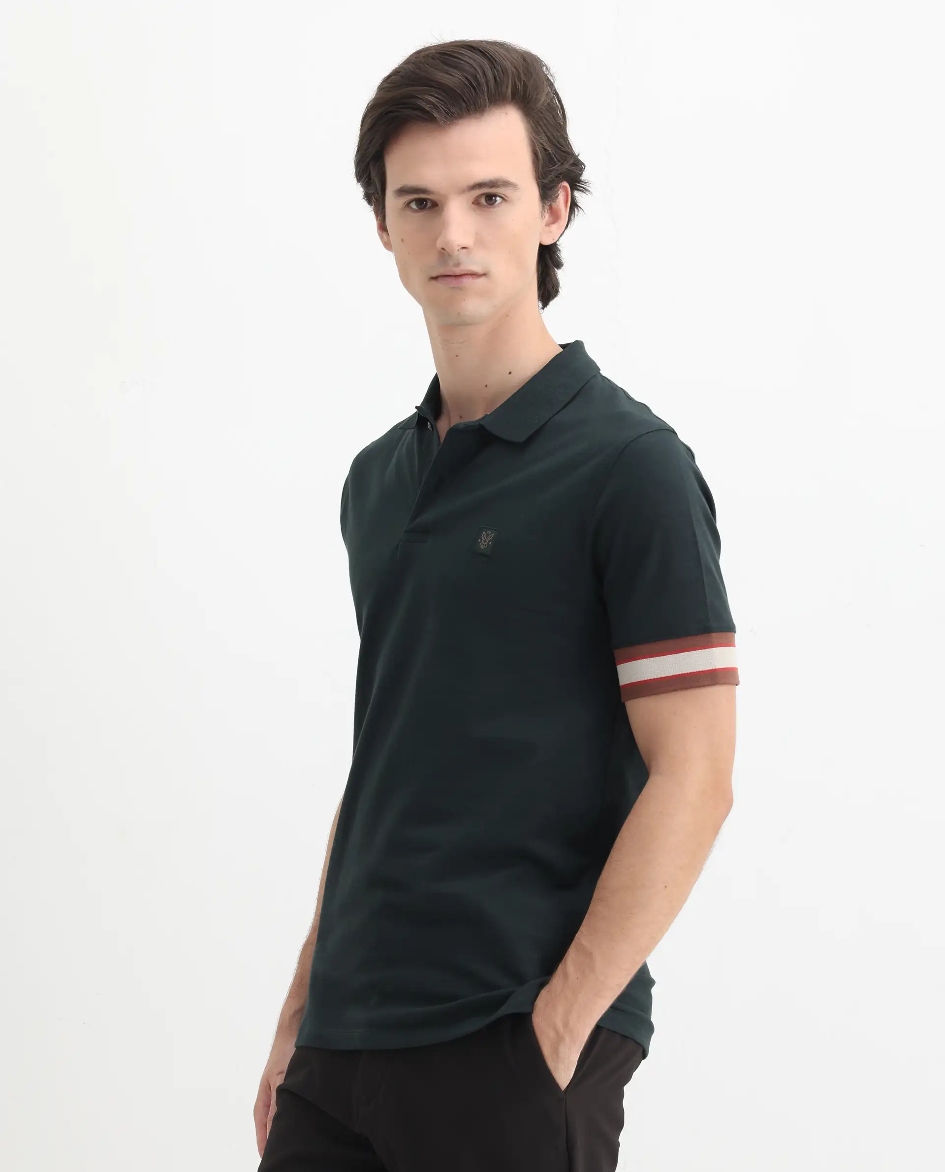 Rare Rabbit Men's Tao Green Cotton Plain Regular Fit Half Sleeve Polo - Image 5