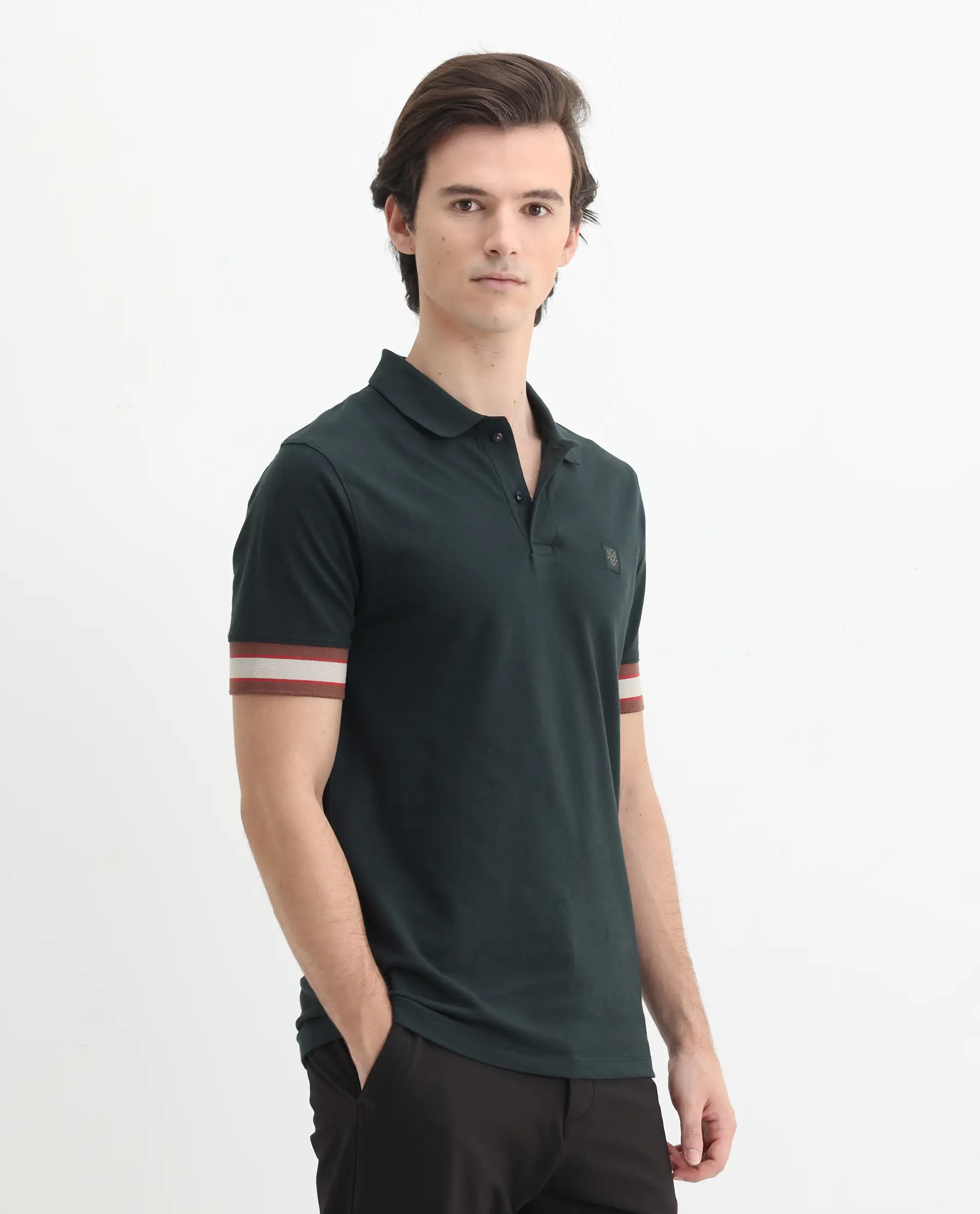 Rare Rabbit Men's Tao Green Cotton Plain Regular Fit Half Sleeve Polo - Image 6