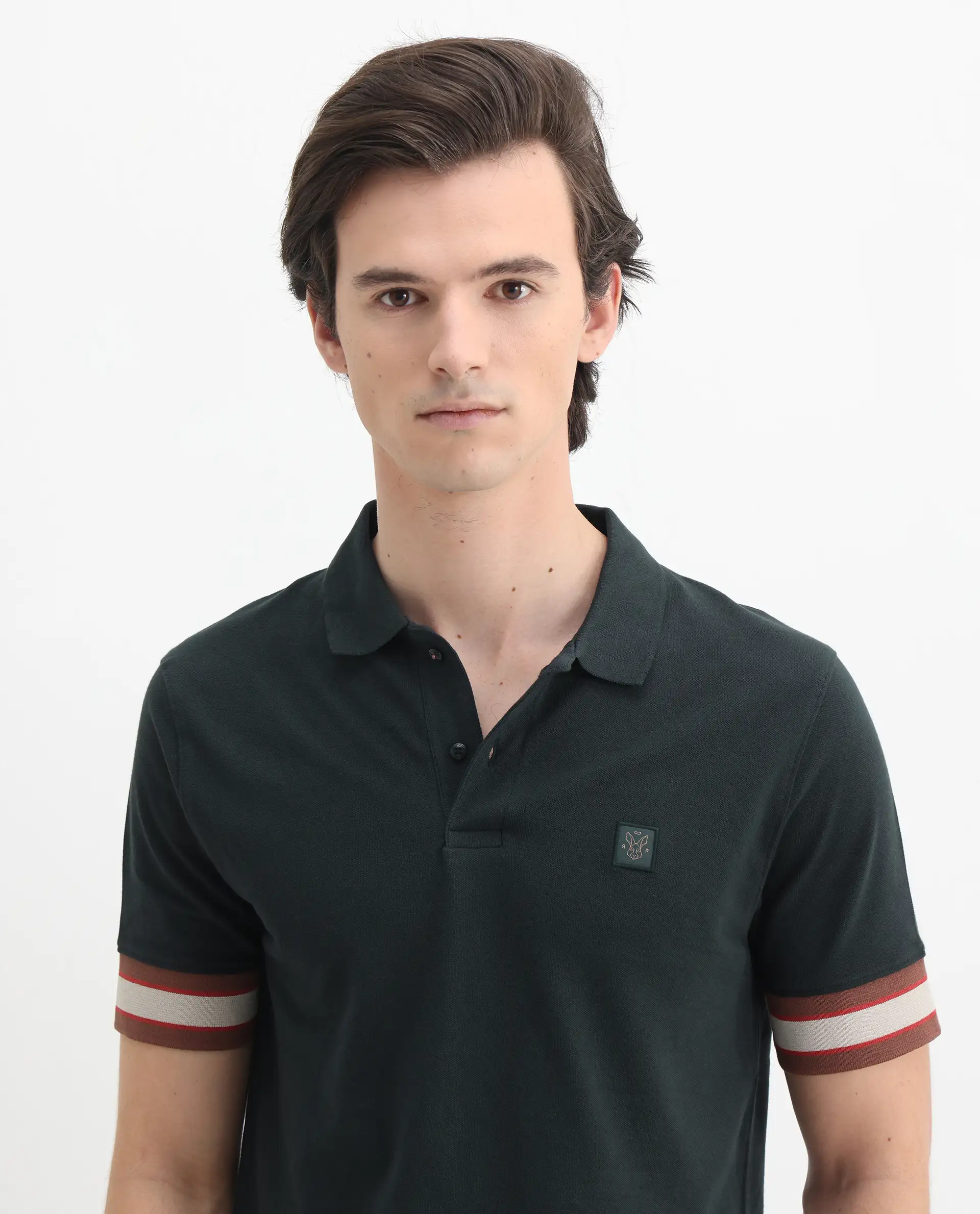 Rare Rabbit Men's Tao Green Cotton Plain Regular Fit Half Sleeve Polo - Image 7