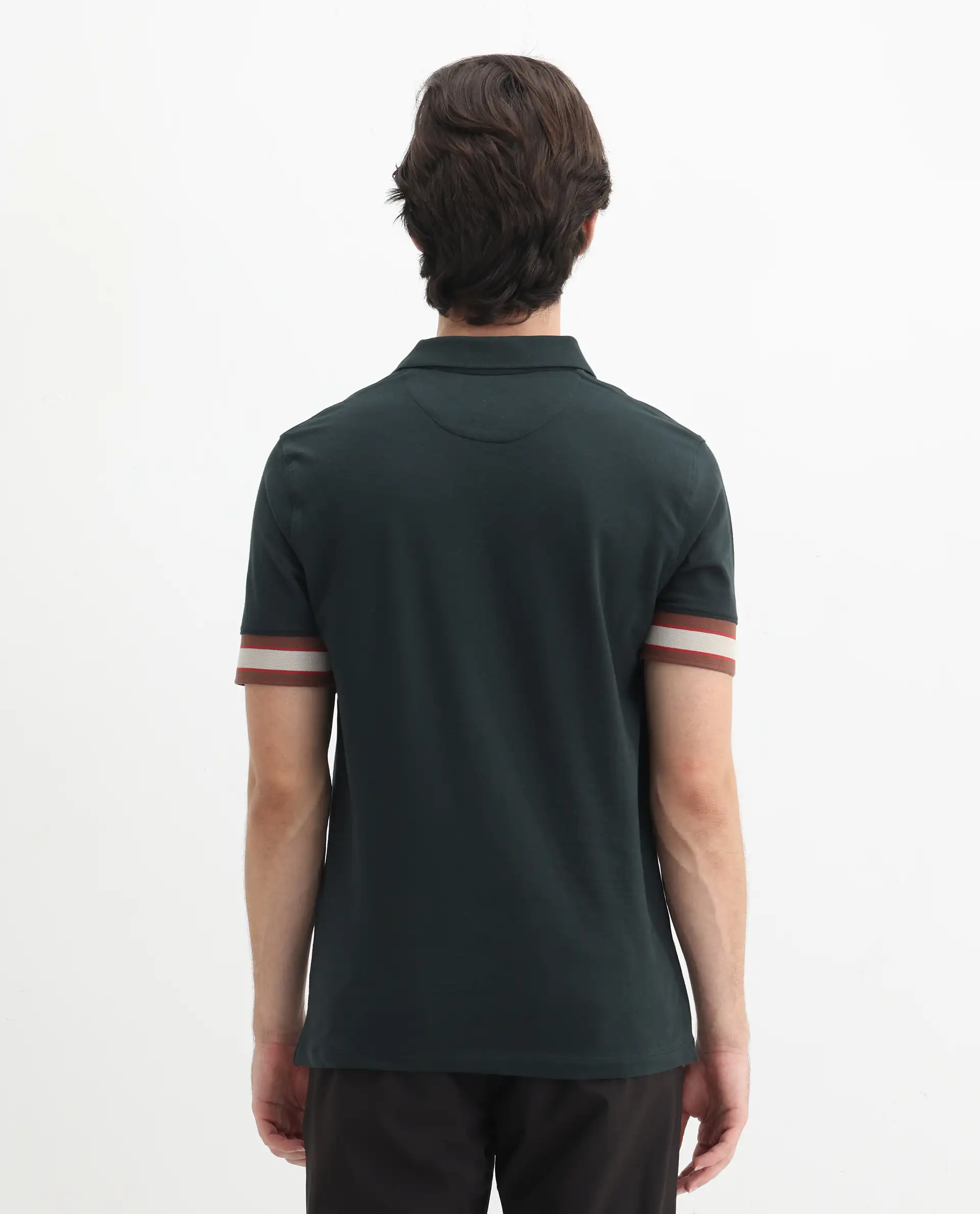 Rare Rabbit Men's Tao Green Cotton Plain Regular Fit Half Sleeve Polo - Image 8